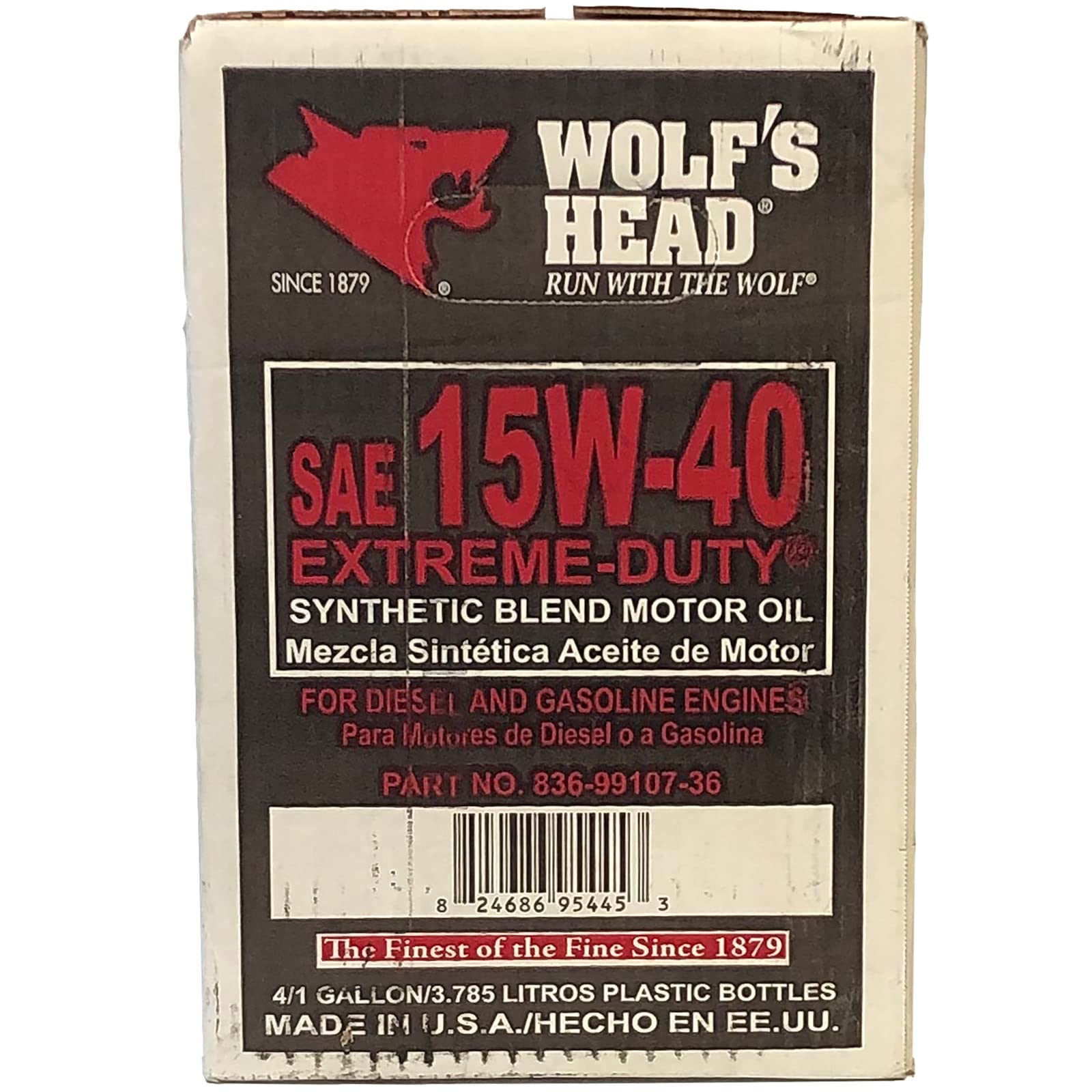 Wolf's Head Extreme Duty 15W-40 Synthetic Blend Diesel Engine Oil (836-99107-36) - 1 Gallon Bottle, Pack of 4 - Heavy Duty Protection for Trucks, Tractors & Industrial Equipment