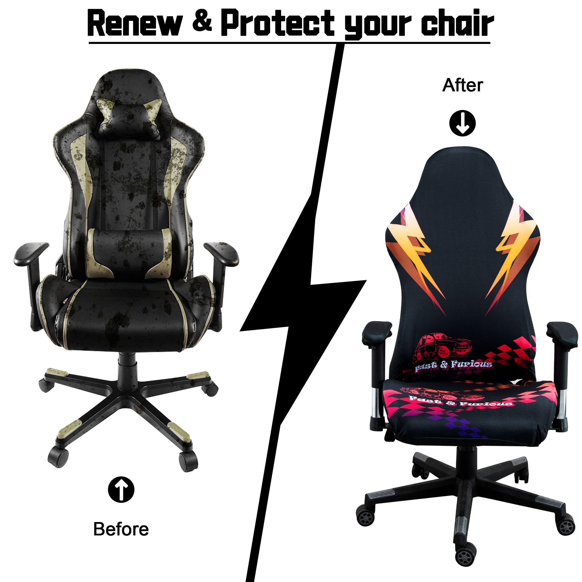 Stretchable Gaming Chair Cover - Ergonomic Office Chair Slipcover for Anti-Cat Scratch Protection | Universal Fit for Computer, Racing & Gamer Chairs (Fast & Furious Style) - Perfect for Home Office, Gaming Setup & Pet-Friendly Workspaces