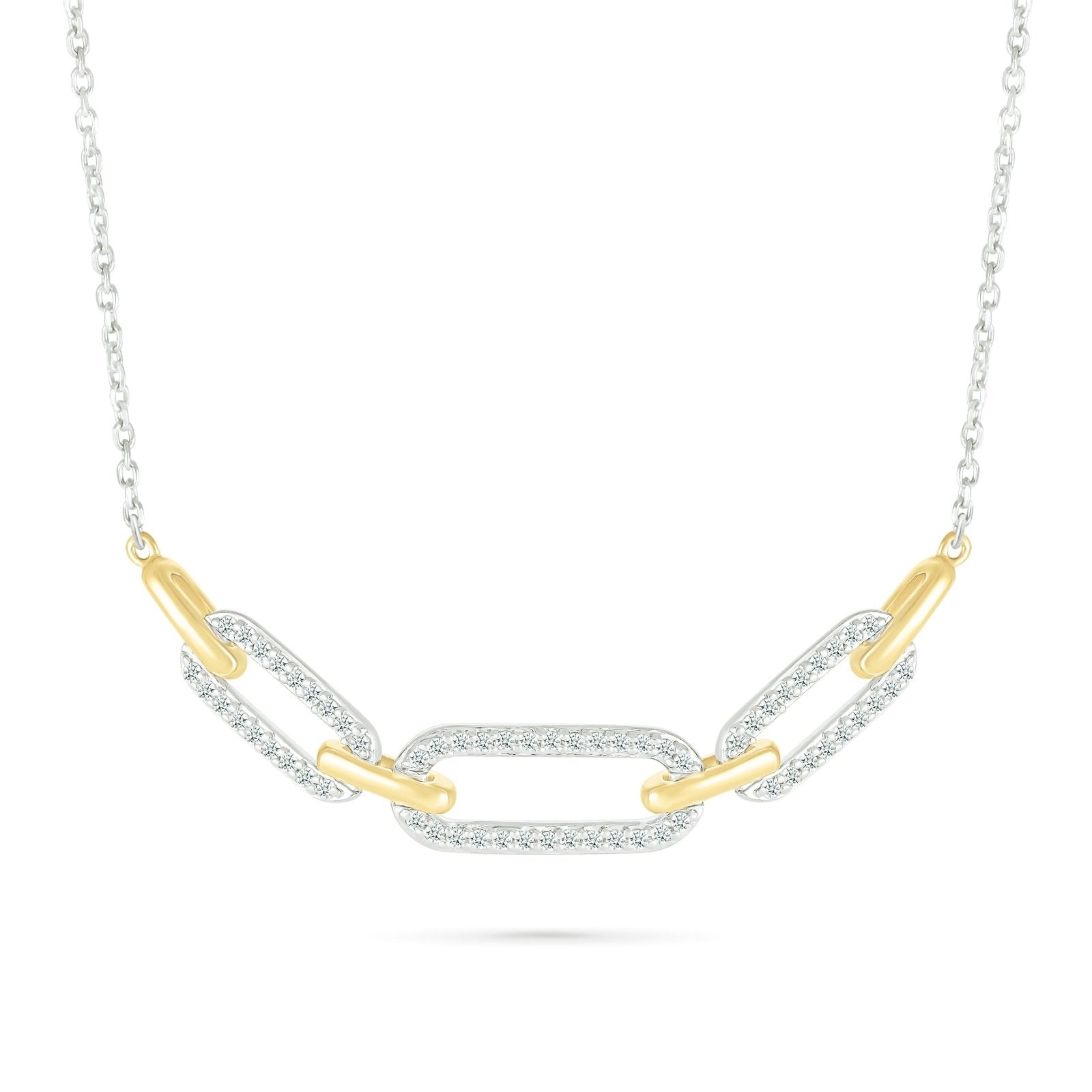 10k Yellow Gold Interlocking Diamond Oval Pendant with 7-Link Chain Necklace - Elegant Jewelry for Women, Perfect Gift for Anniversary, Valentine's Day & Special Occasions