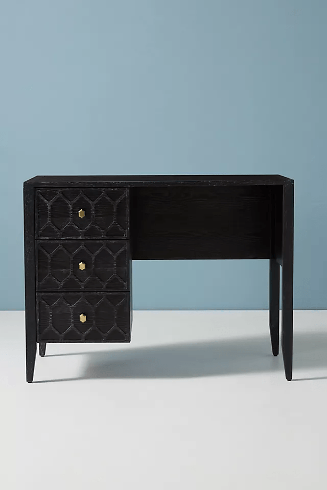 Hand Carved Textured Trellis Work Desk - Solid Wood Laptop Desk for Home Office, Study & Workspace - Ergonomic Computer Writing Table for Remote Work & Online Classes