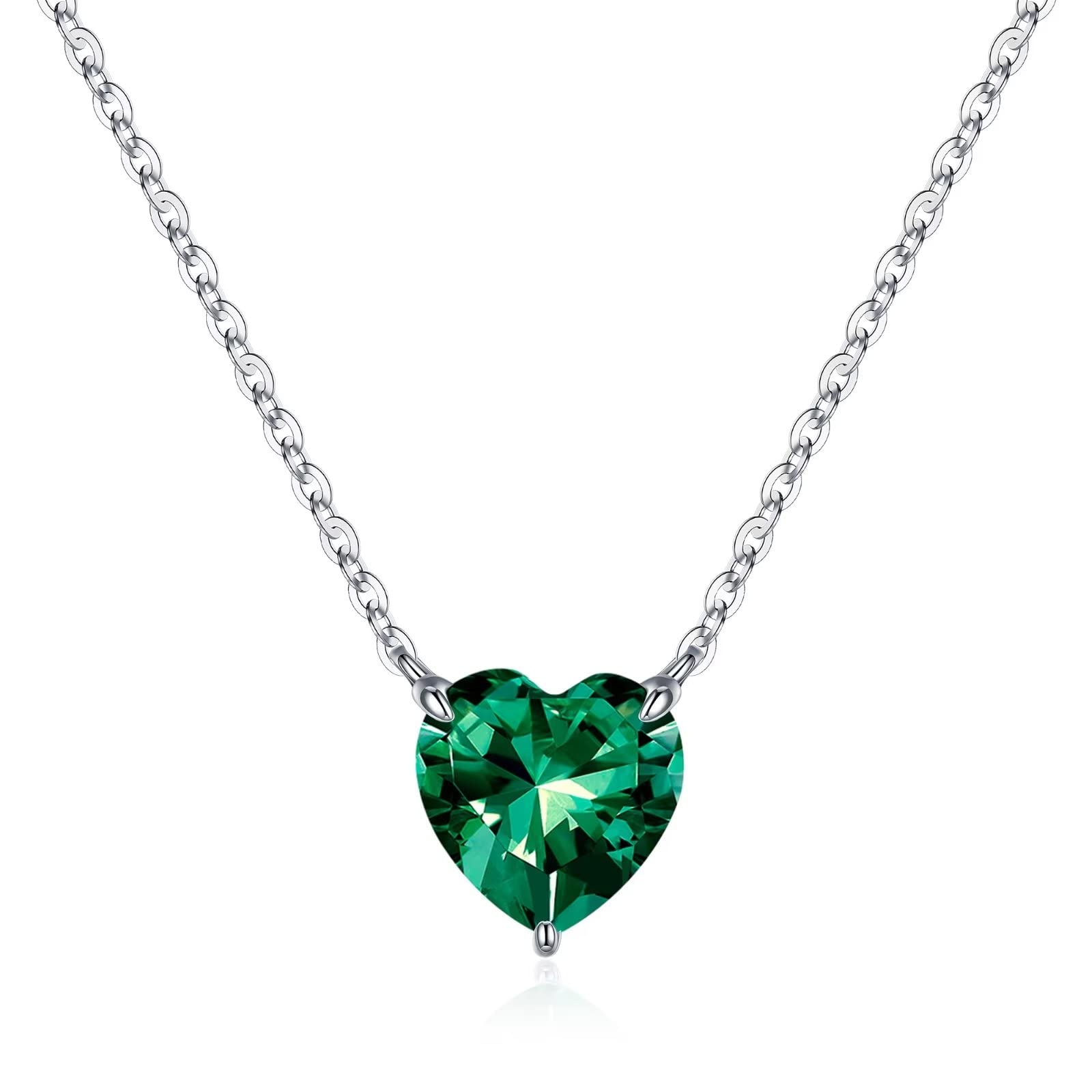 Heart Birthstone Pendant Necklace for Women - S925 Sterling Silver 
