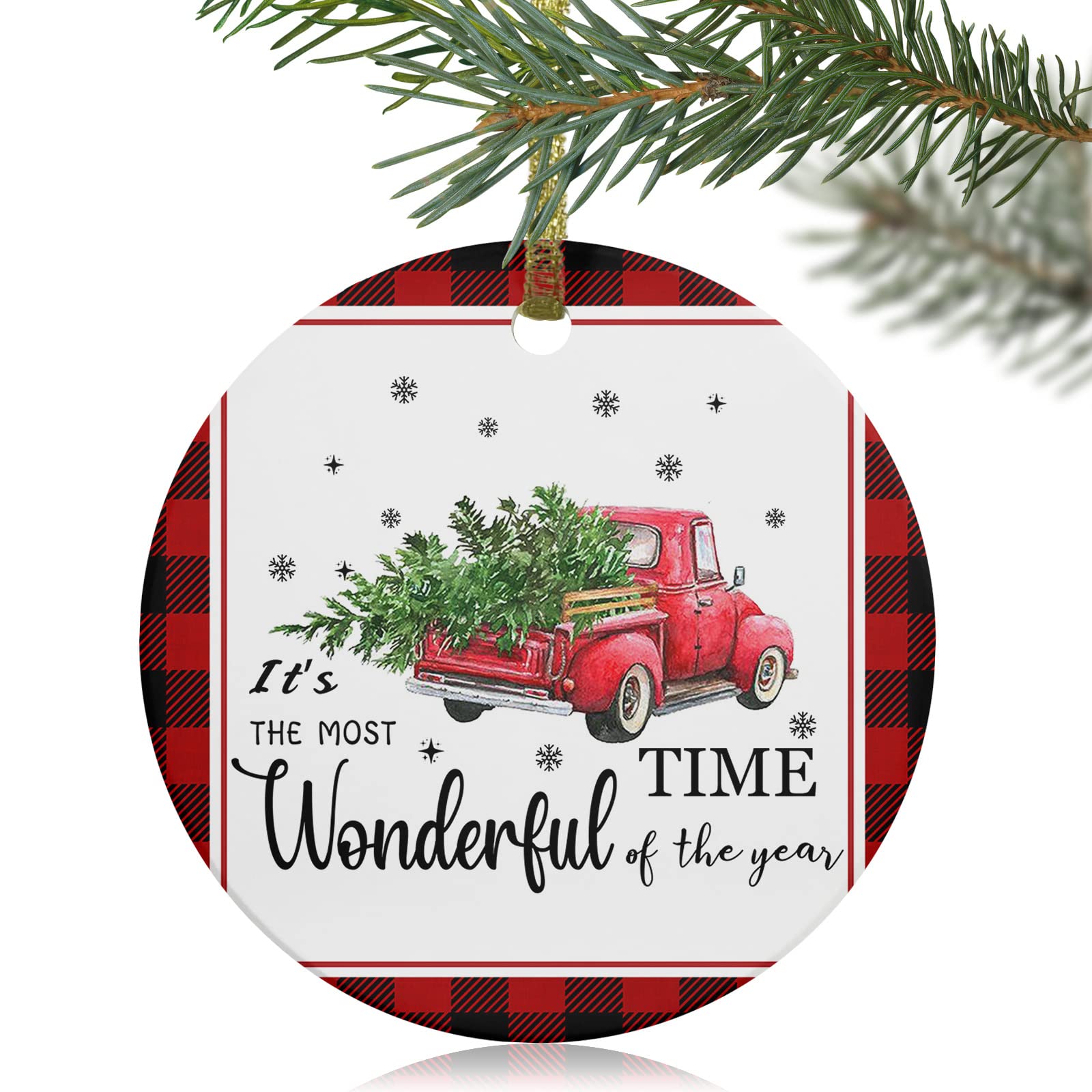 Christmas Ceramic Sign - Red Truck Wall Decor for Home & Party