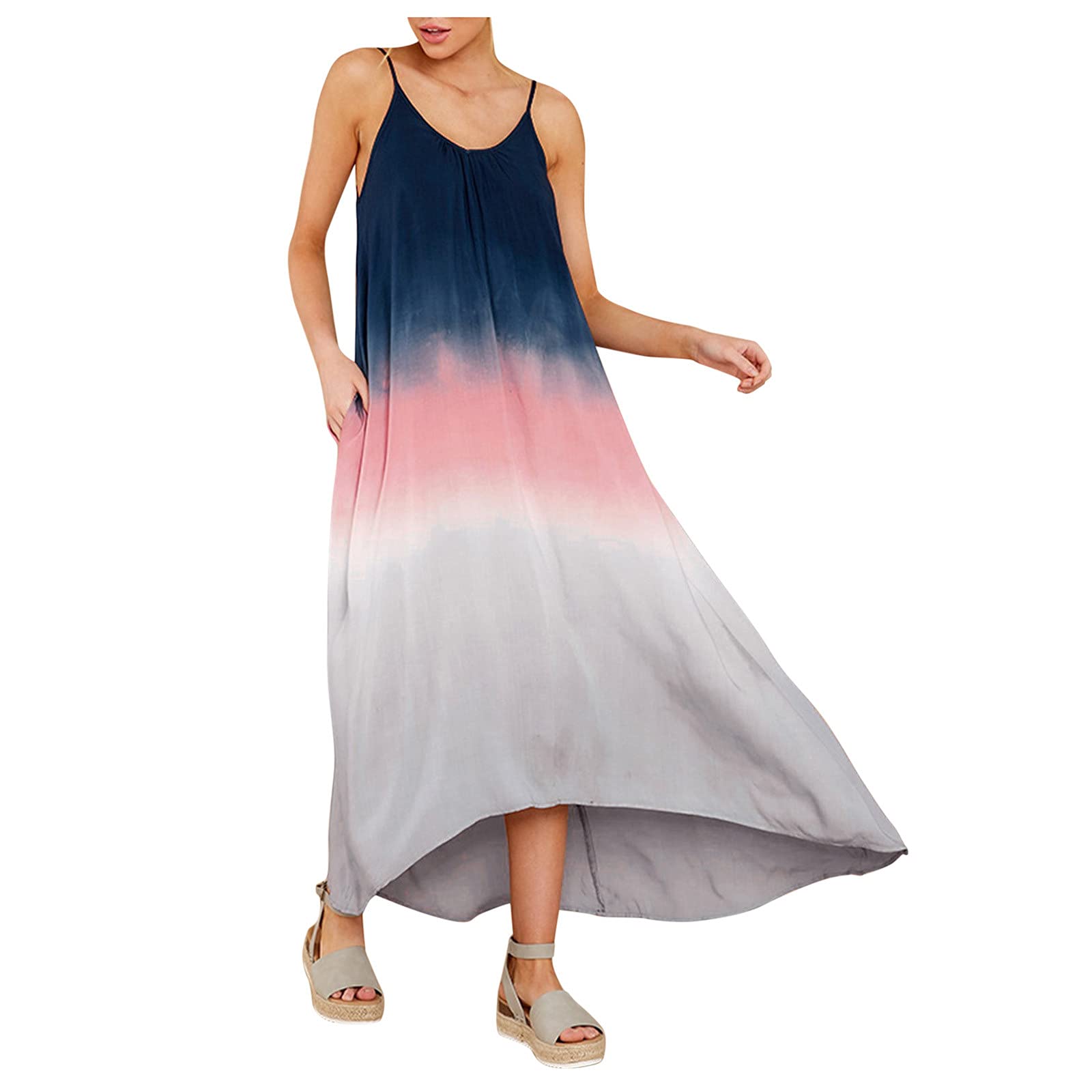 Mortilo Women's Summer Casual Backless Long Dress with Spaghetti Straps & Pockets - Perfect for Beach Vacations, Date Nights & Summer Parties
