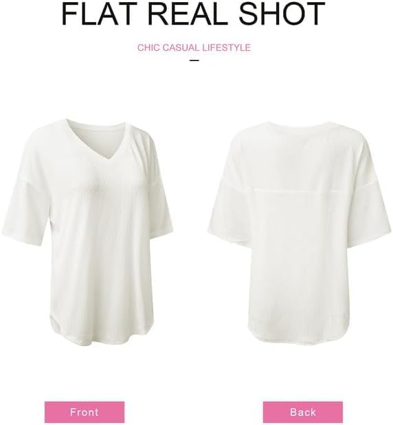 SHEWIN Women's Casual Waffle Knit T-Shirt - Short Sleeve V-Neck Summer Top for Everyday Wear | Perfect for Work, Weekend & Vacation Outfits