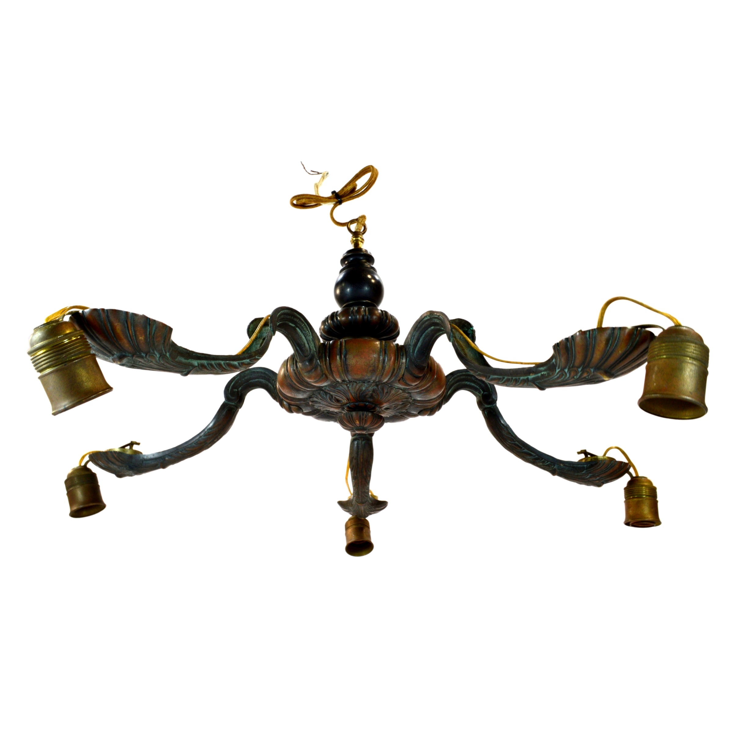 Antique Art Nouveau Bronze Chandelier - French 5-Light Ceiling Fixture, Early 20th Century - Perfect for Dining Room, Living Room, or Vintage Home Decor
