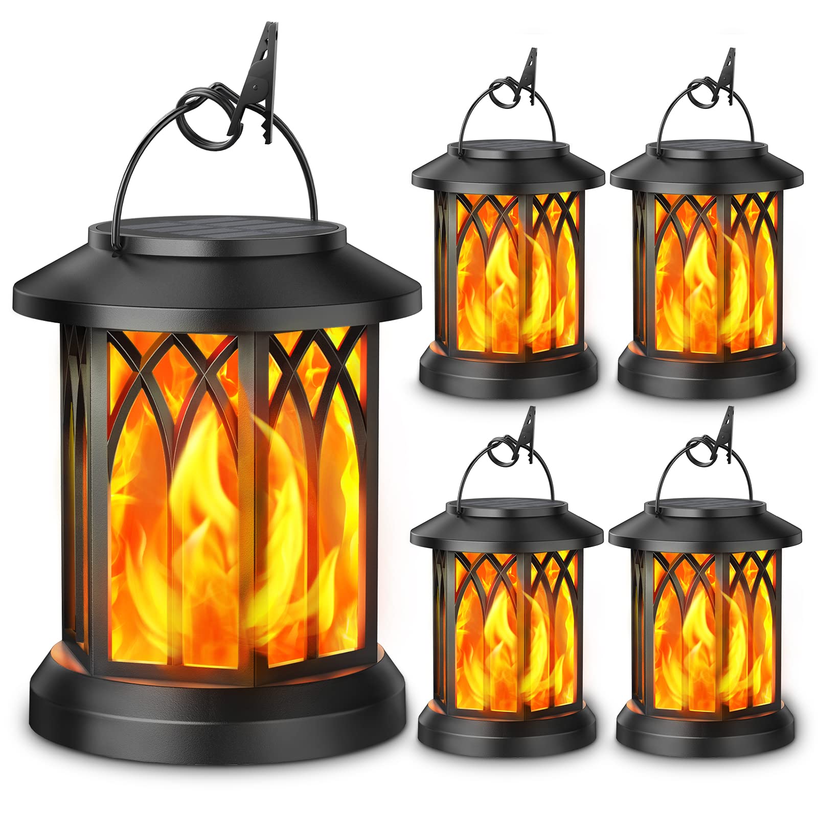 KOOPER 4 Pack Solar Lantern Outdoor Lights - Waterproof Flickering Flame Solar Lanterns for Yard, Garden, Patio & Pathway Decor | Solar Powered Hanging Lights for Outdoor Camping, Parties & Romantic Ambience