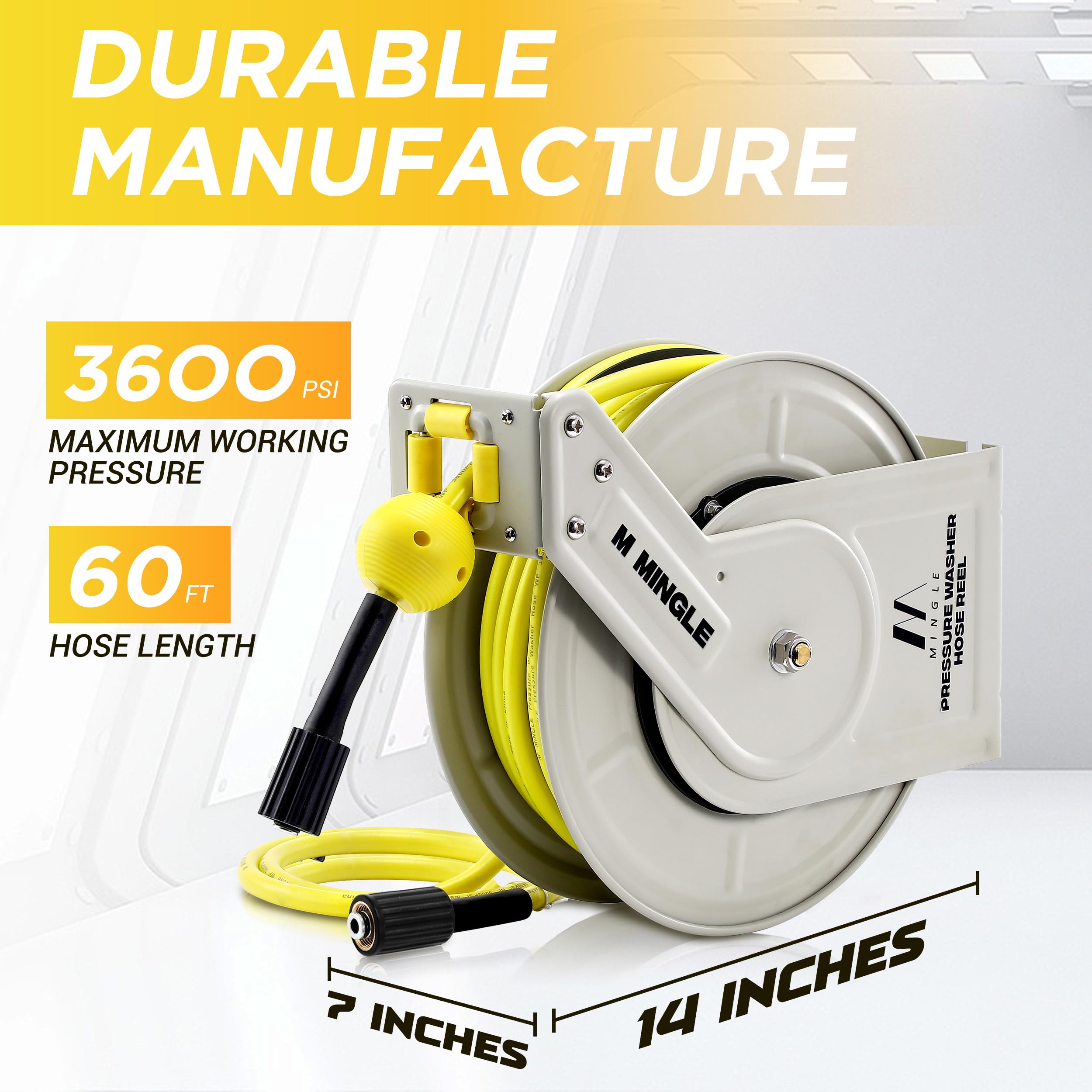 **M MINGLE Retractable Pressure Washer Hose Reel - 1/4