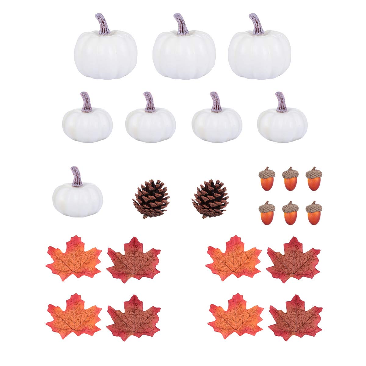 24pcs Thanksgiving Home Decor Set - Fake Pumpkins, Maple Leaves, Acorns & Pine Cones for Fall Photo Props & Table Centerpieces | Perfect for Autumn Parties, DIY Crafts & Seasonal Displays