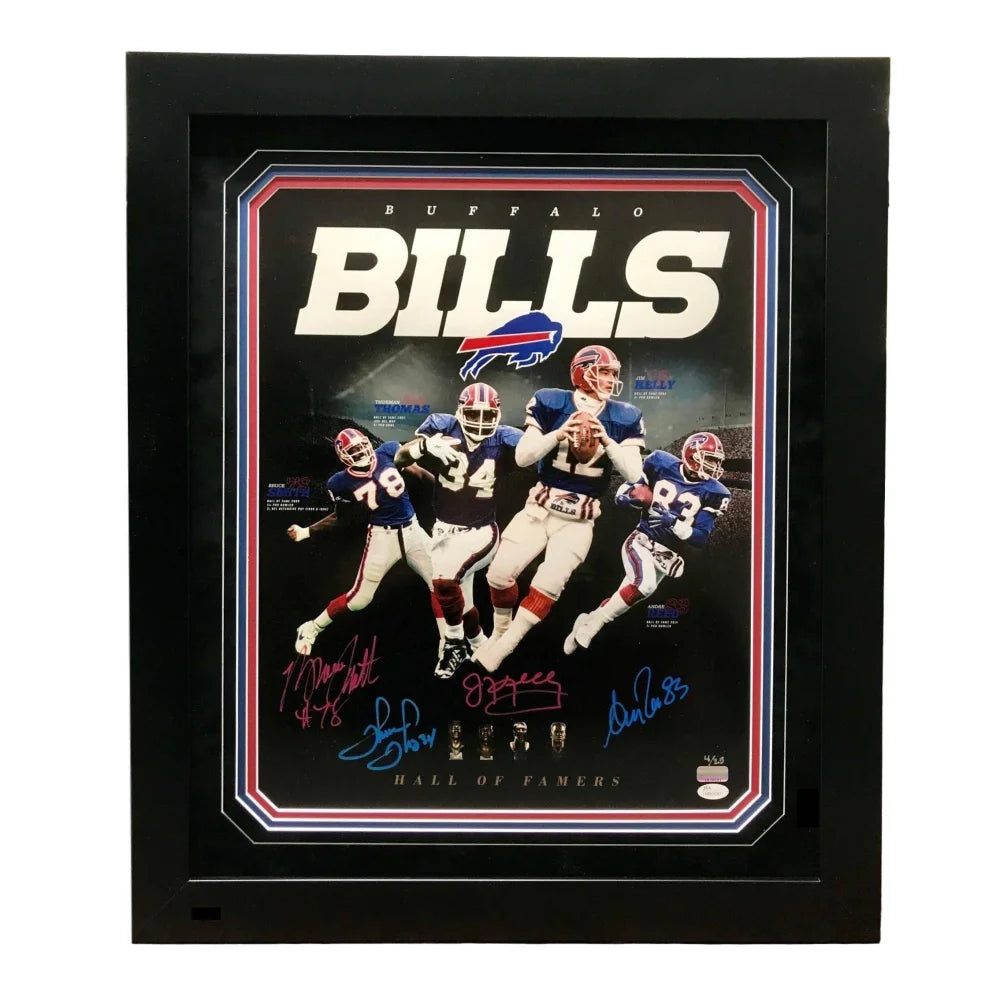 Buffalo Bills Hall of Famers (4) Signed 16x20 Framed Limited Edition #D/25 with JSA COA - Perfect for Sports Memorabilia Collectors & Bills Fans