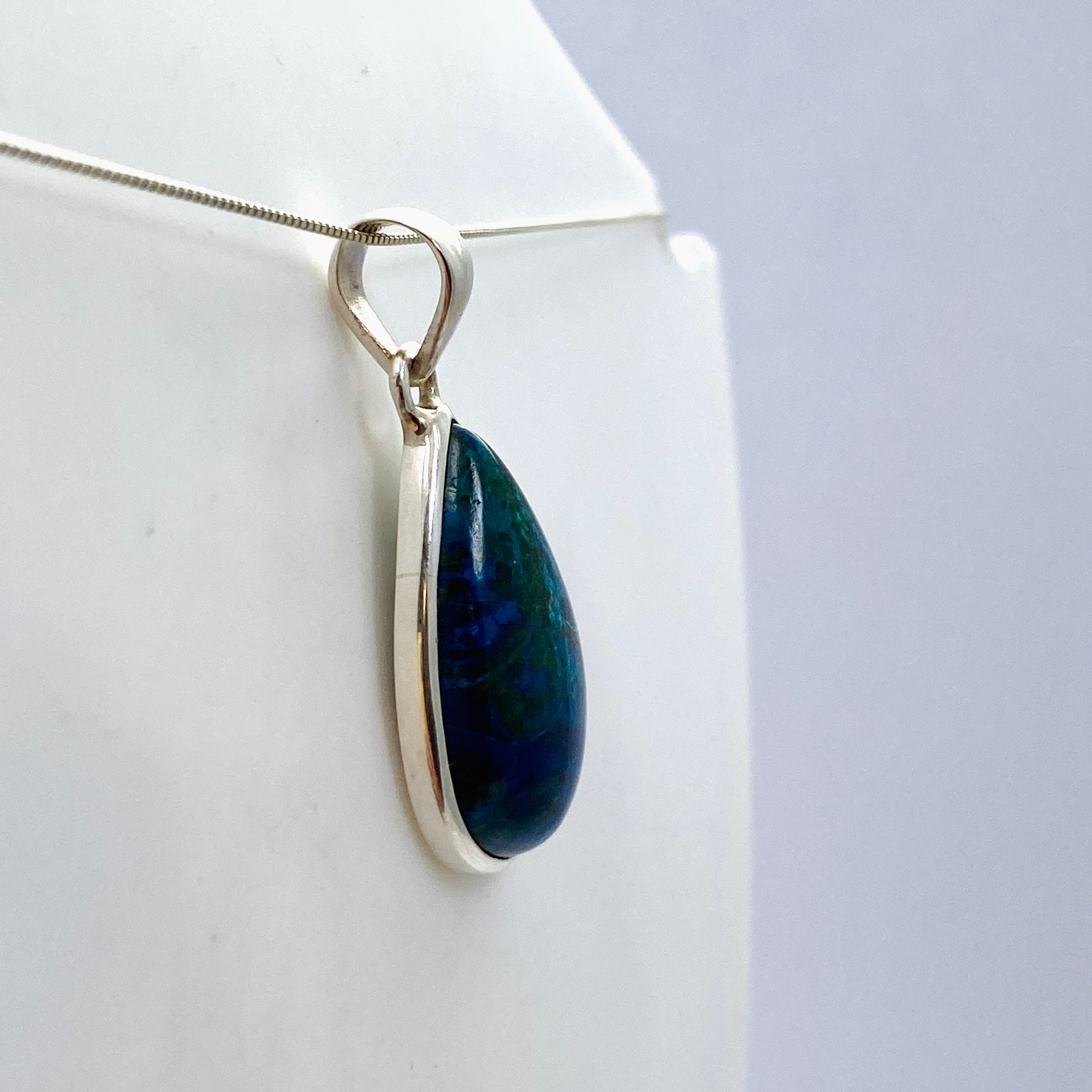 Natural Shattuckite Teardrop Cabochon Pendant - Handmade Blue Gemstone Jewelry PPGJ1004 for Healing, Meditation & Spiritual Gifts