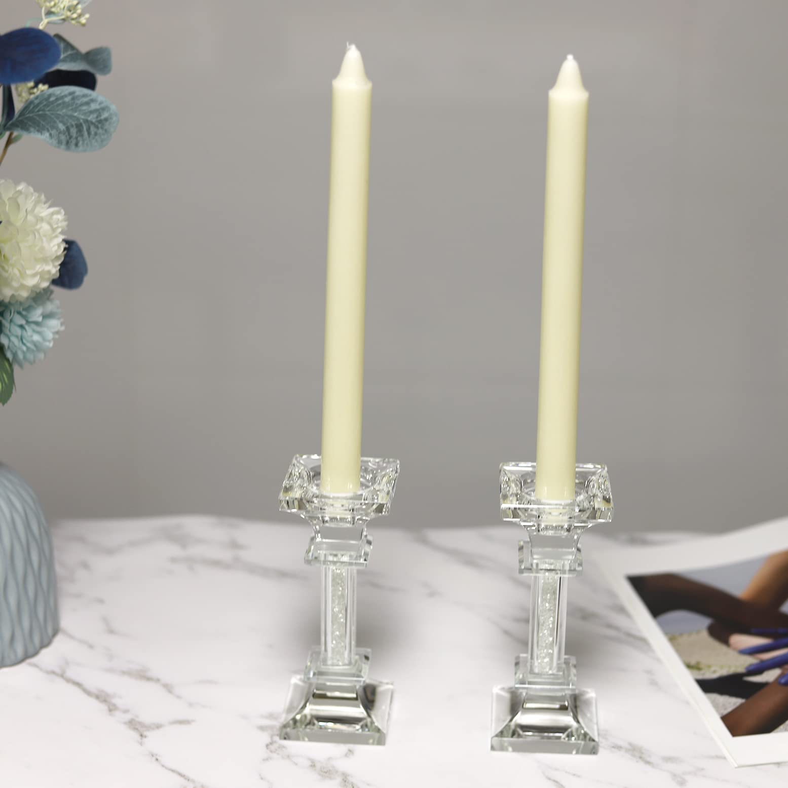 2-Pack Clear Glass Taper Candle Holders - Modern Crystal Candle Stand for Dining Table, Wedding Centerpiece, Christmas Decor & Party Lighting - Bulk Candelabra Pillar Candle Holders for Elegant Home Decor