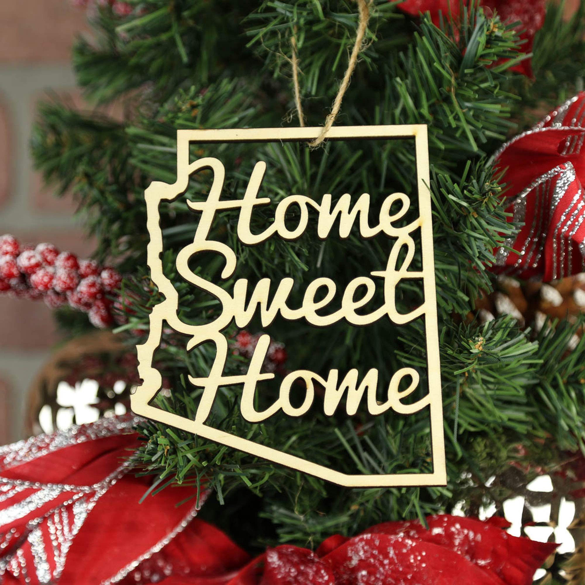 Torched Home Sweet Home Christmas Tree Ornament - Handmade Wooden Hanging Decoration for Holiday Tree & Festive Home Decor - Perfect Housewarming Gift for Arizona Residents - Ideal for Christmas Celebrations, Holiday Parties & Cozy Home Decorating
