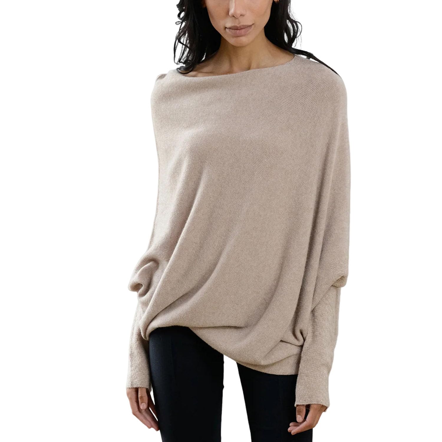 Women's Asymmetrical Knit Sweater - Fall Crewneck Long Sleeve Loose Pullover Jumper (Casual Wear, Office Outfit, Autumn Fashion)