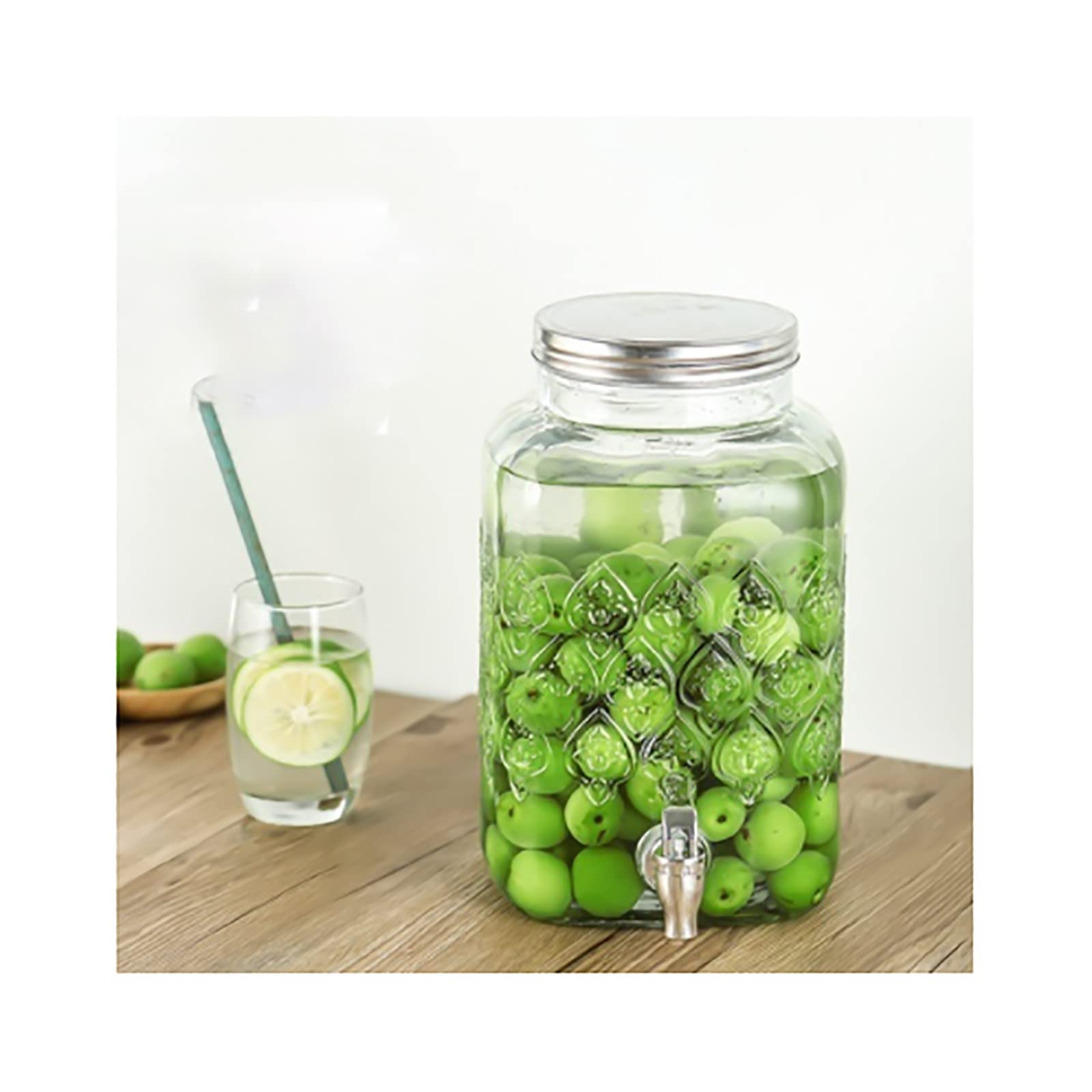Glass Beverage Dispenser with Faucet - 3 Gallon Cold Drink Dispenser for Lemonade, Iced Tea, Juice & Water - Perfect for Parties, BBQs, and Refrigerator Storage (Color: D)