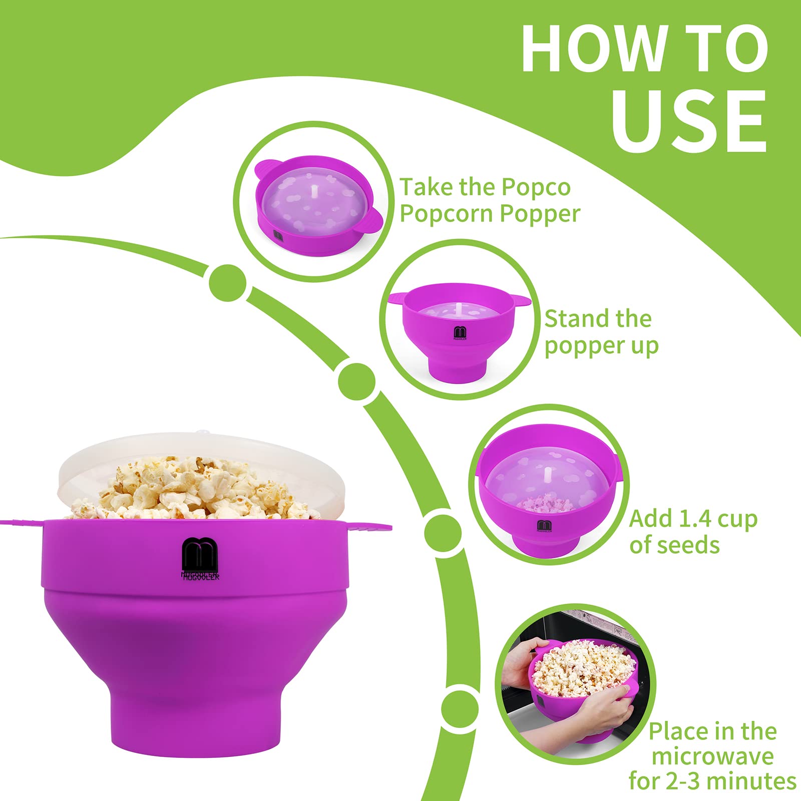 Original Microwave Popcorn Popper - Silicone Collapsible Popcorn Maker with Lid | BPA-Free & Dishwasher Safe | Quick & Easy Homemade Snack | Perfect for Movie Nights, Parties & Family Gatherings (Purple)