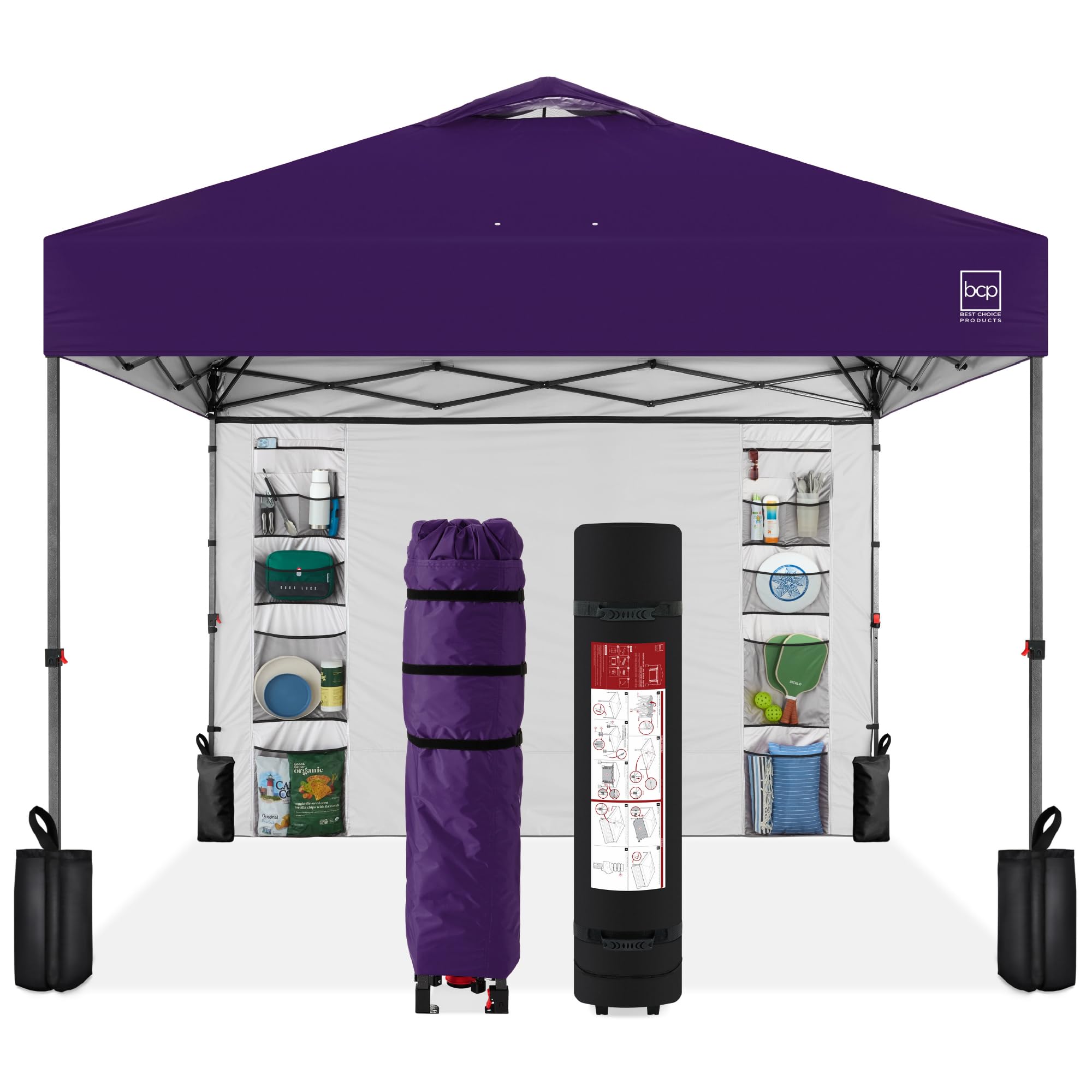 Best Choice Products 10x10ft Instant Pop Up Canopy Tent with Side Walls - 10 Storage Pockets, Portable Carry Bag, 1-Button Quick Setup, 4 Sand Weight Bags - Amethyst Purple for Outdoor Events, Camping, Beach & Backyard Parties