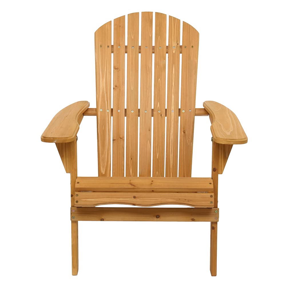 VINGLI 2-Pack Wooden Adirondack Chairs - Ergonomic Folding Outdoor Patio Lounge Chairs with Natural Finish - Perfect for Beach, Poolside, Balcony, Garden & Backyard Relaxation
