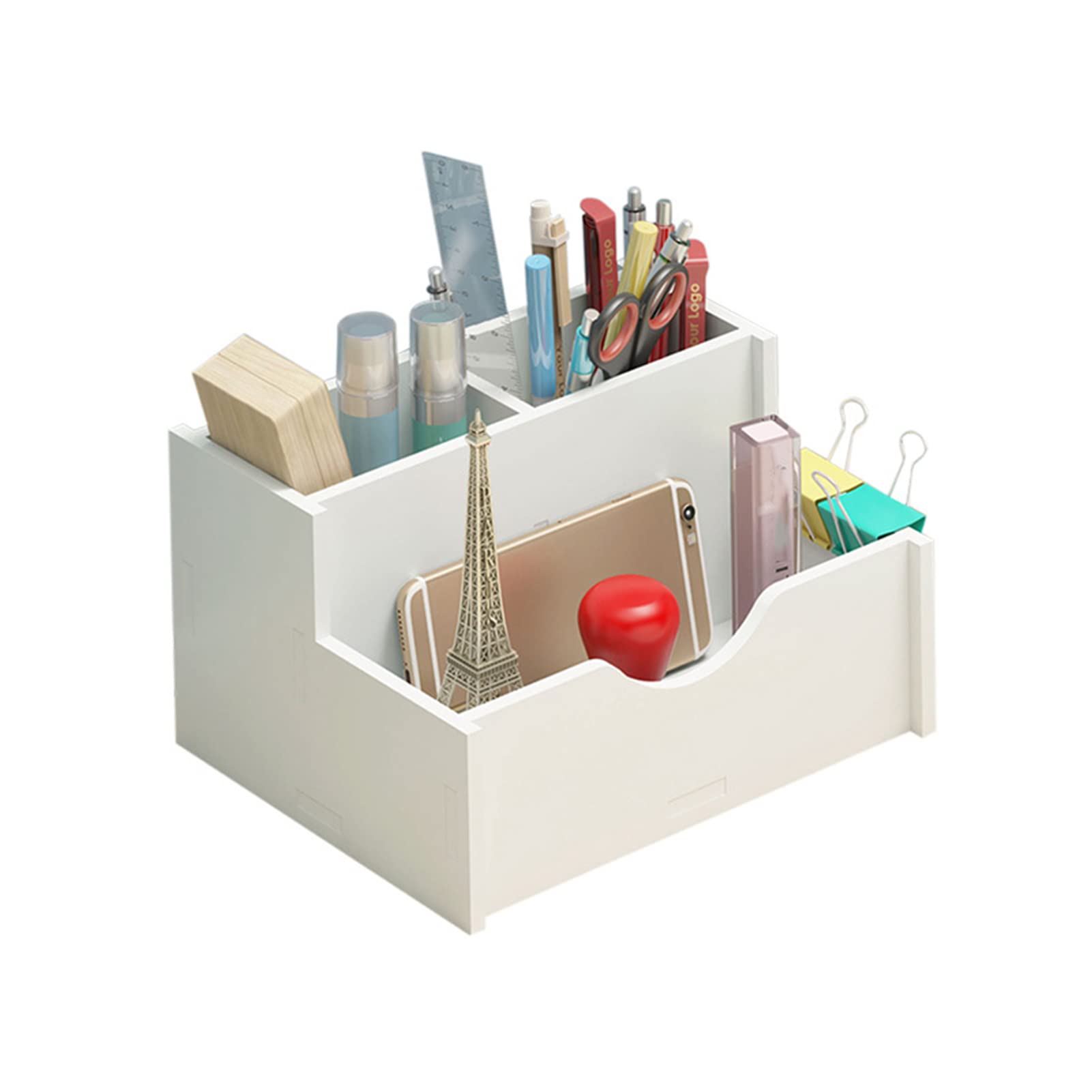 Desktop Pen Holder Storage Box - High Capacity Office Organizer for Pens, Pencils & Supplies, Perfect for Office, School, and Home Use - White