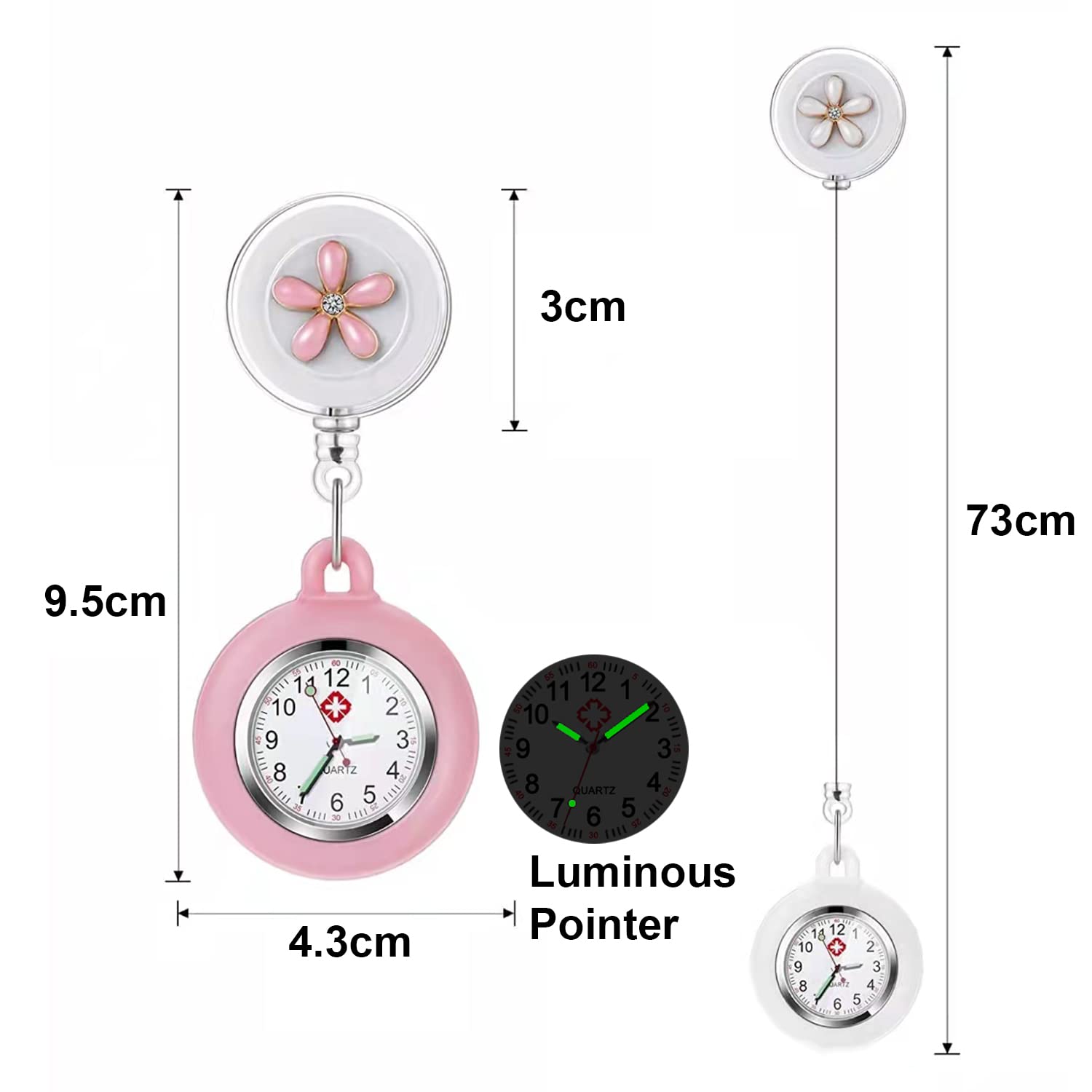Nurse Watch with Glow in The Dark Pointer, Clip-On Fob Watch with Second Hand for Medical Professionals - Perfect for Night Shifts, Hospitals, and Clinical Use