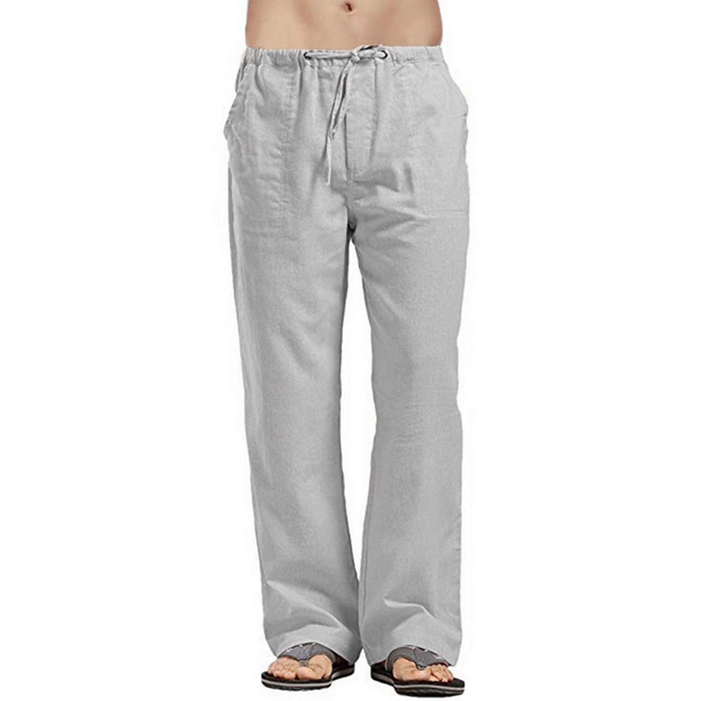 **Men's Casual Loose Cotton Linen Pants with Drawstring & Pockets - Breathable Summer Sweatpants for Sports, Lounge & Travel**