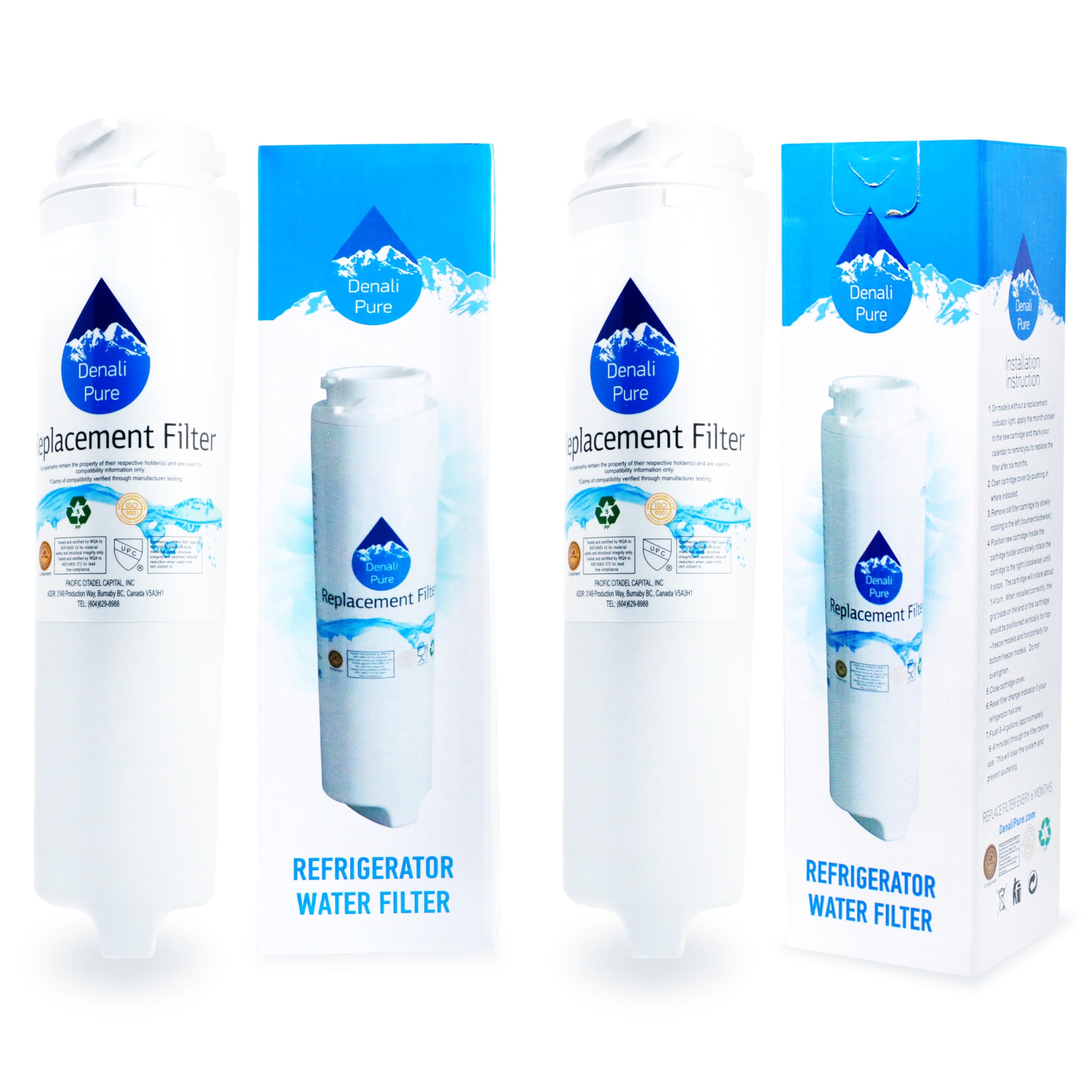 2-Pack GE PTS22SHSCRSS Refrigerator Water Filter Replacement - Compatible with General Electric GSWF Fridge Filter Cartridge | Clean Drinking Water for Home & Office Use