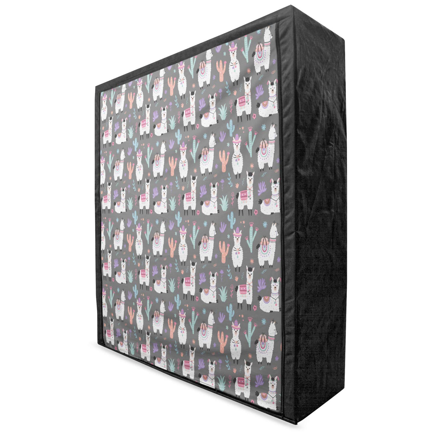 Lunarable Alpaca Portable Fabric Wardrobe - Happy Cartoon Illustration Traditional Ornament Design, 59 Inch Clothing Organizer with Shelves, Multicolor Storage Closet for Bedroom, Dorm, or Travel