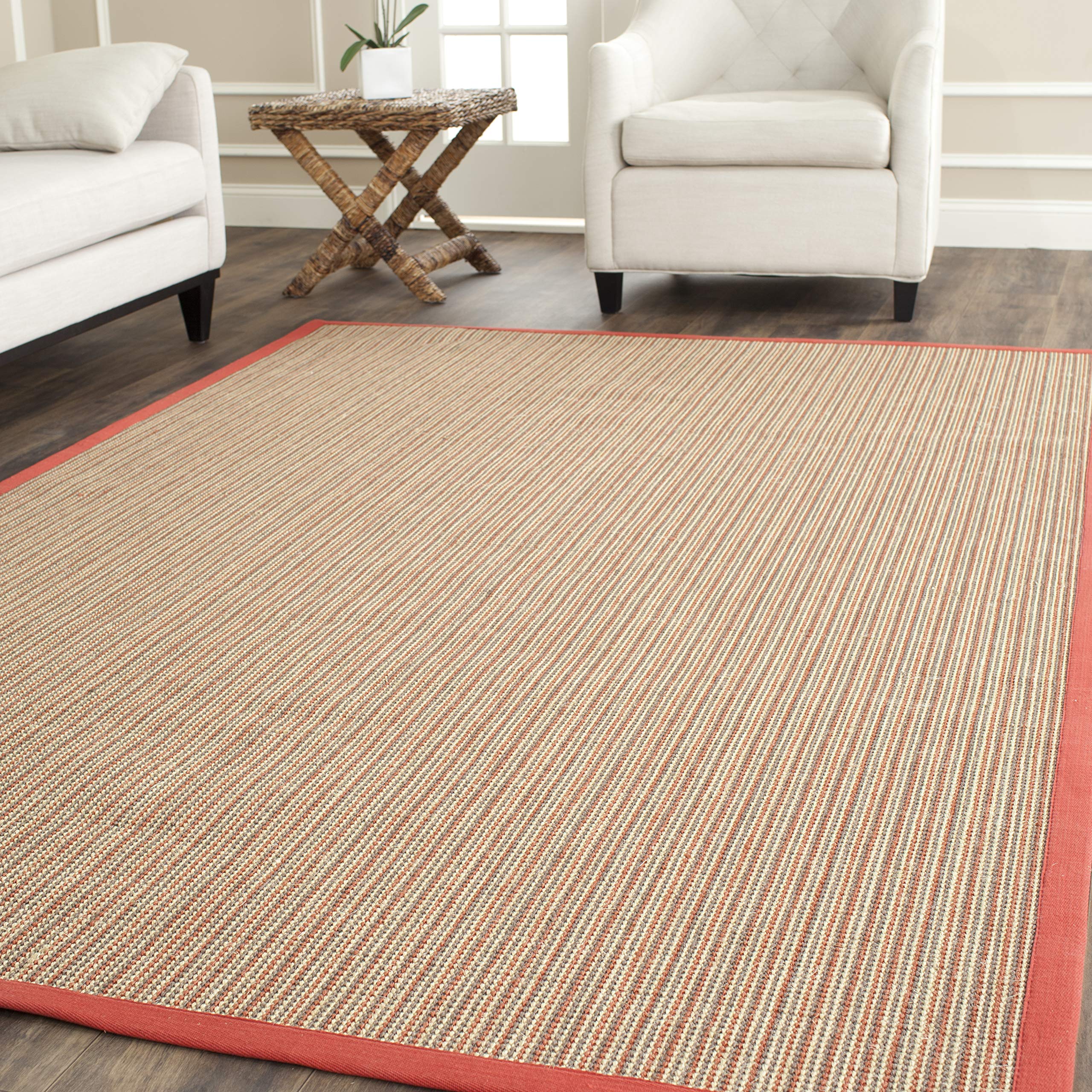SAFAVIEH Natural Fiber Collection 6' x 9' Rust & Rust Border Stripe Sisal Area Rug - Easy Care, Durable for High Traffic Areas - Perfect for Living Room, Bedroom, Dining Room & Office (NF442B)