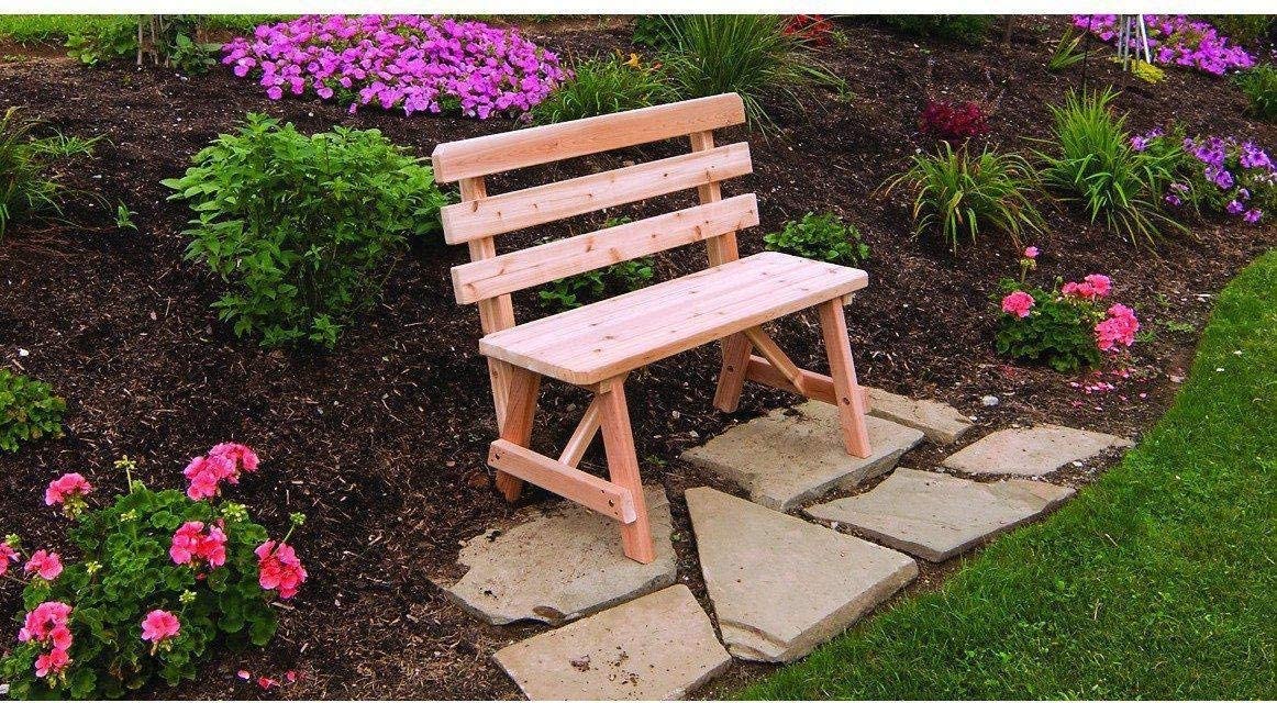 Traditional Cedar Backed Bench by A&L Furniture - Rustic Outdoor Seating for Patio, Garden & Entryway
