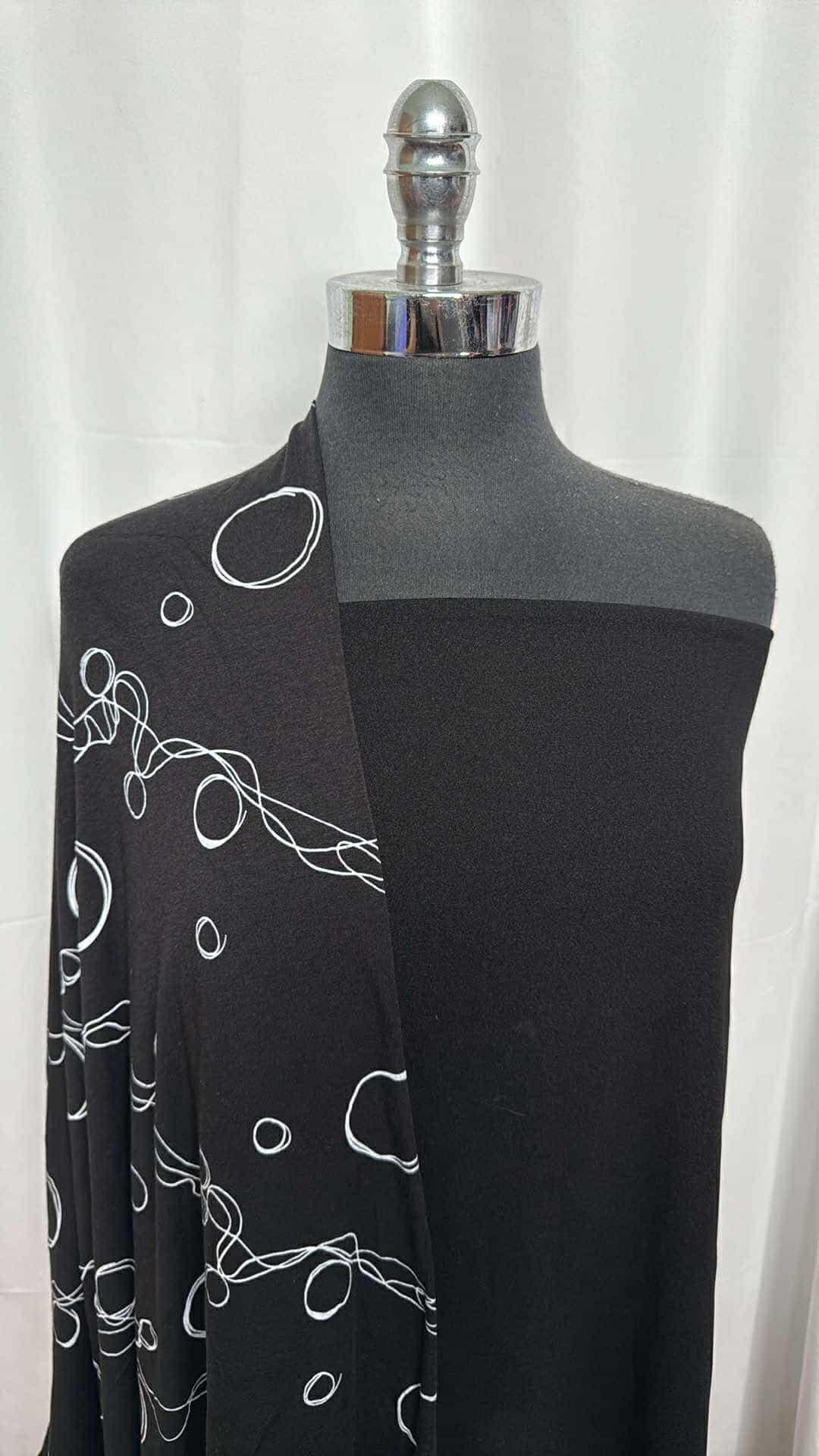 2 Yards Black Crepe Scuba Fabric & 1 Yard Black/White Bubbles Cotton Bamboo Blend Fabric Bundle - Soft Stretchy Material for DIY Clothing, Baby Blankets, and Home Decor Projects (A27017)