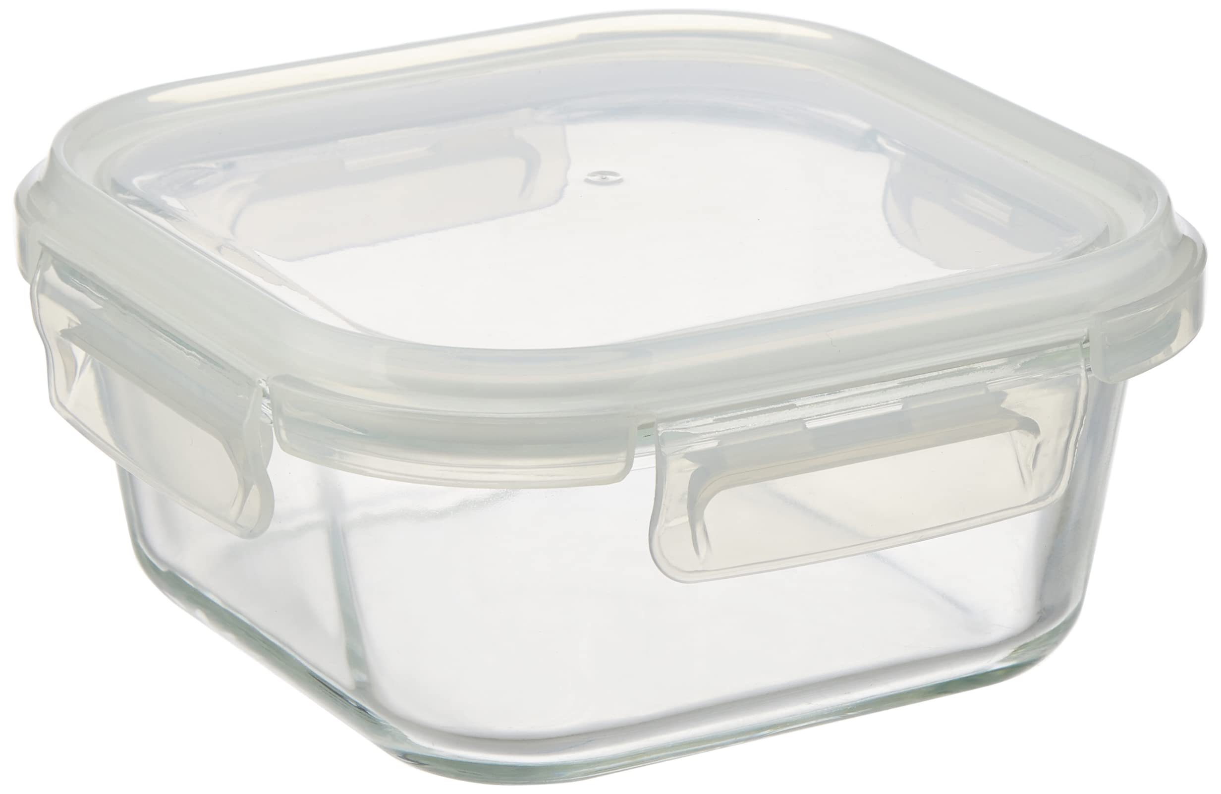 Solimo Borosilicate Glass Food Storage Containers with Fresh-n-Lock Lids - 800ml Square Clear Containers for Meal Prep, Leftovers & Pantry Organization - BPA-Free, Microwave & Freezer Safe