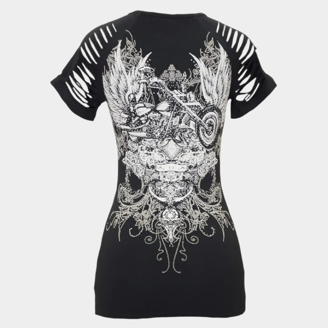 Gothic Women's Skull & Wings Rhinestone Tank Top - Sexy Gothic Fashion Tops for Women, Perfect for Halloween, Concerts, and Night Outfits