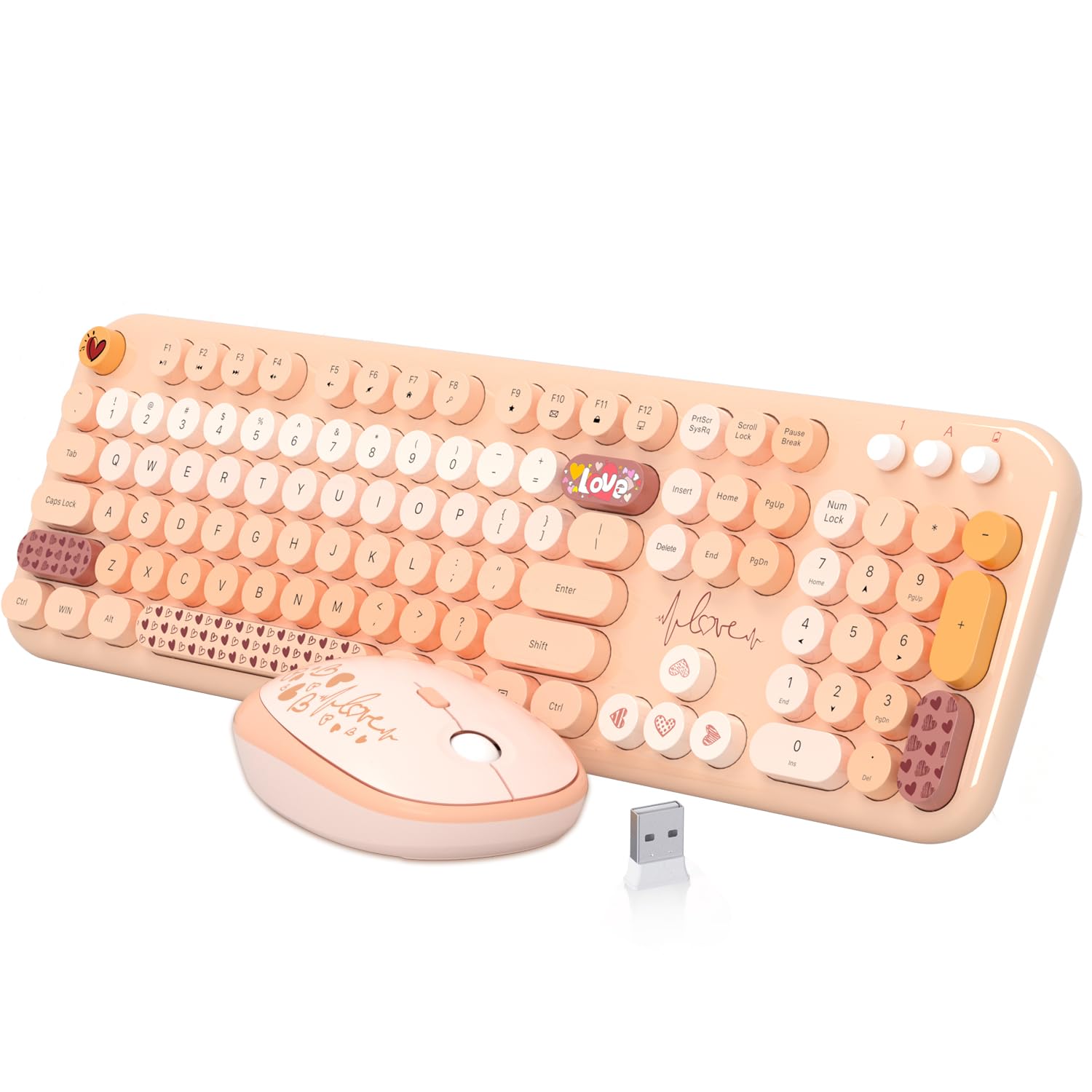 MOFII 104 Round Keys Wireless Keyboard Mouse Combo - Cute Colorful Retro Typewriter Design for PC, Mac, Laptop, Tablet - Perfect for Home Office, Gaming, and Coffee Shop Use