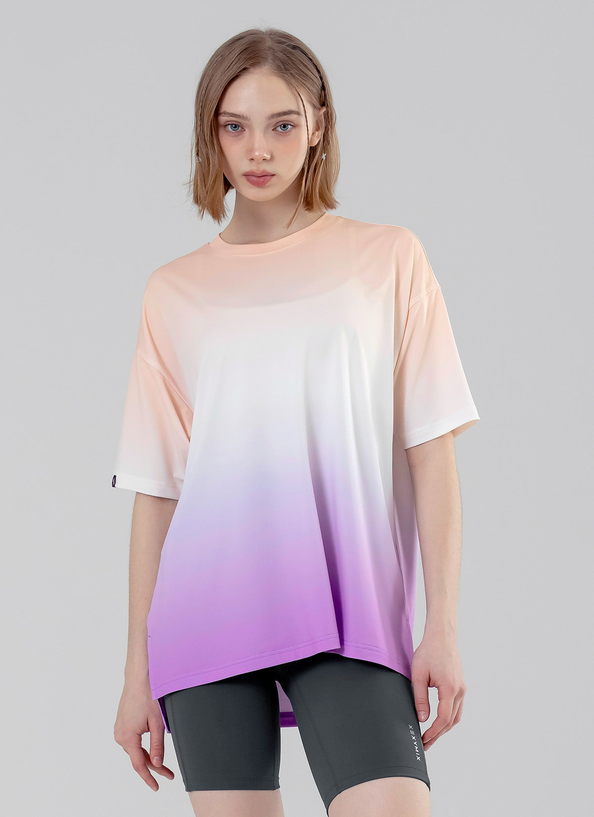 Ice Feather Gradient Oversized Short Sleeve T-Shirt for Women - Trendy Loose Fit Casual Top for Summer, Streetwear, and Layering