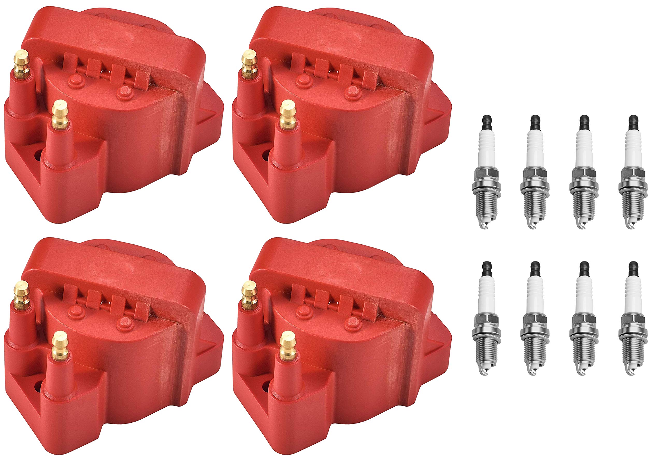 ENA Set of 4 Energy Ignition Coil Pack & 8 Spark Plugs - Compatible with Chevrolet Beretta, Venture, Lumina, Seville, Toronado - Replacement for DR39 - Improve Engine Performance & Fuel Efficiency