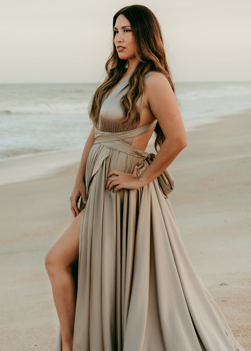 June Impact Dress in Stone - Elegant Women's Summer Dress for Casual Wear, Office & Special Occasions