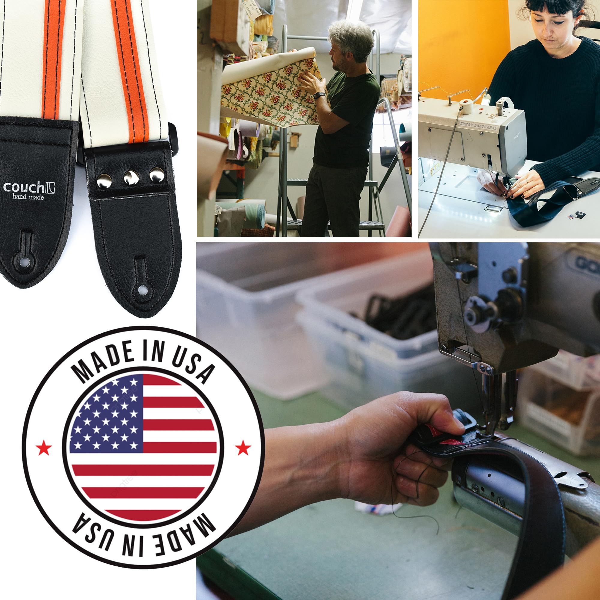 Premium USA-Made Couch RACER X Guitar Strap - White & Orange Design - Comfortable & Durable for Electric & Acoustic Guitars - Perfect for Live Performances, Studio Sessions & Casual Playing