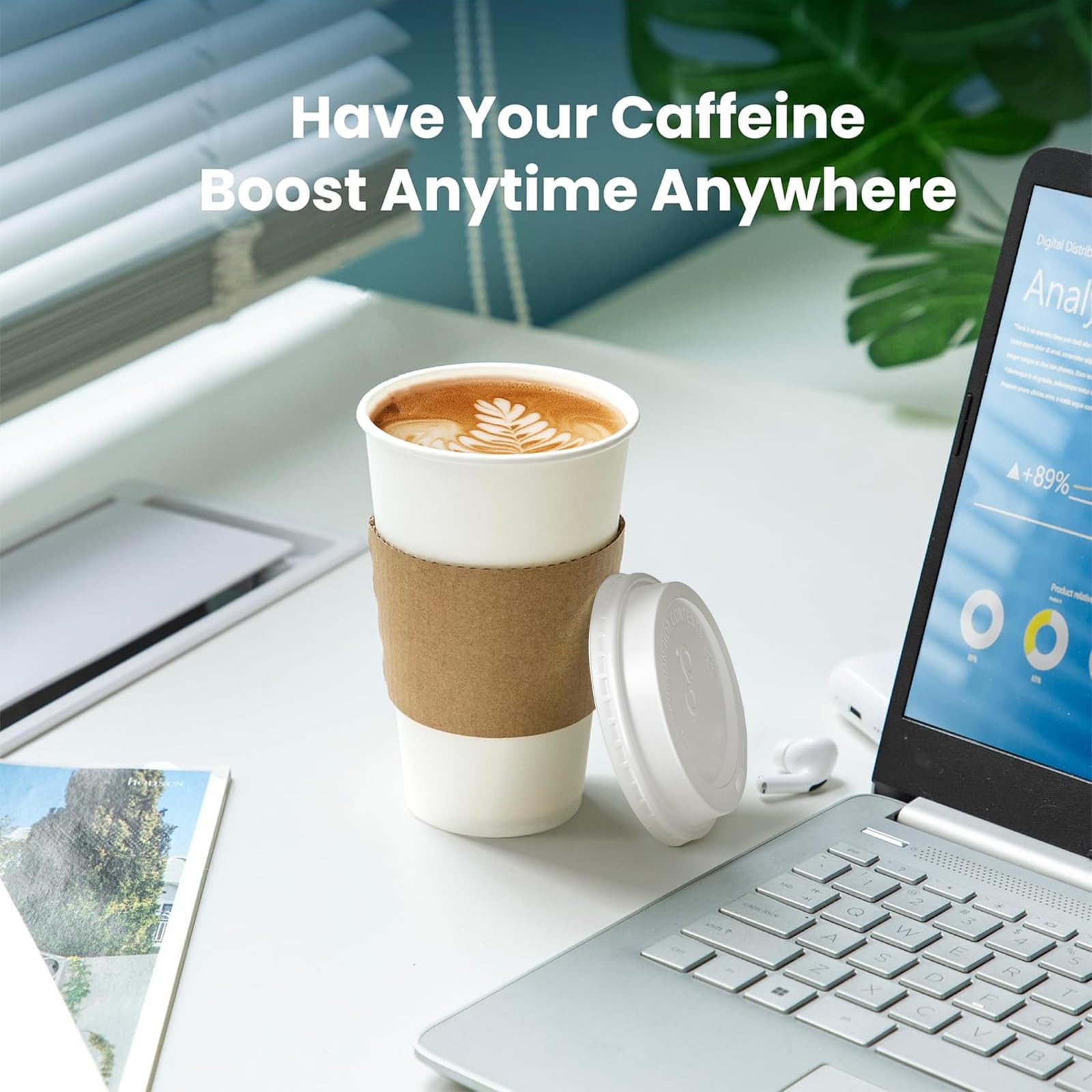 100-Pack 8oz Disposable Coffee Cups with Lids & Sleeves - Leak-Proof To-Go Paper Cups for Hot Beverages - Durable Eco-Friendly Coffee Cups for Home, Office, Parties & Cafes - Perfect for Morning Coffee, Office Breaks & Catering Events