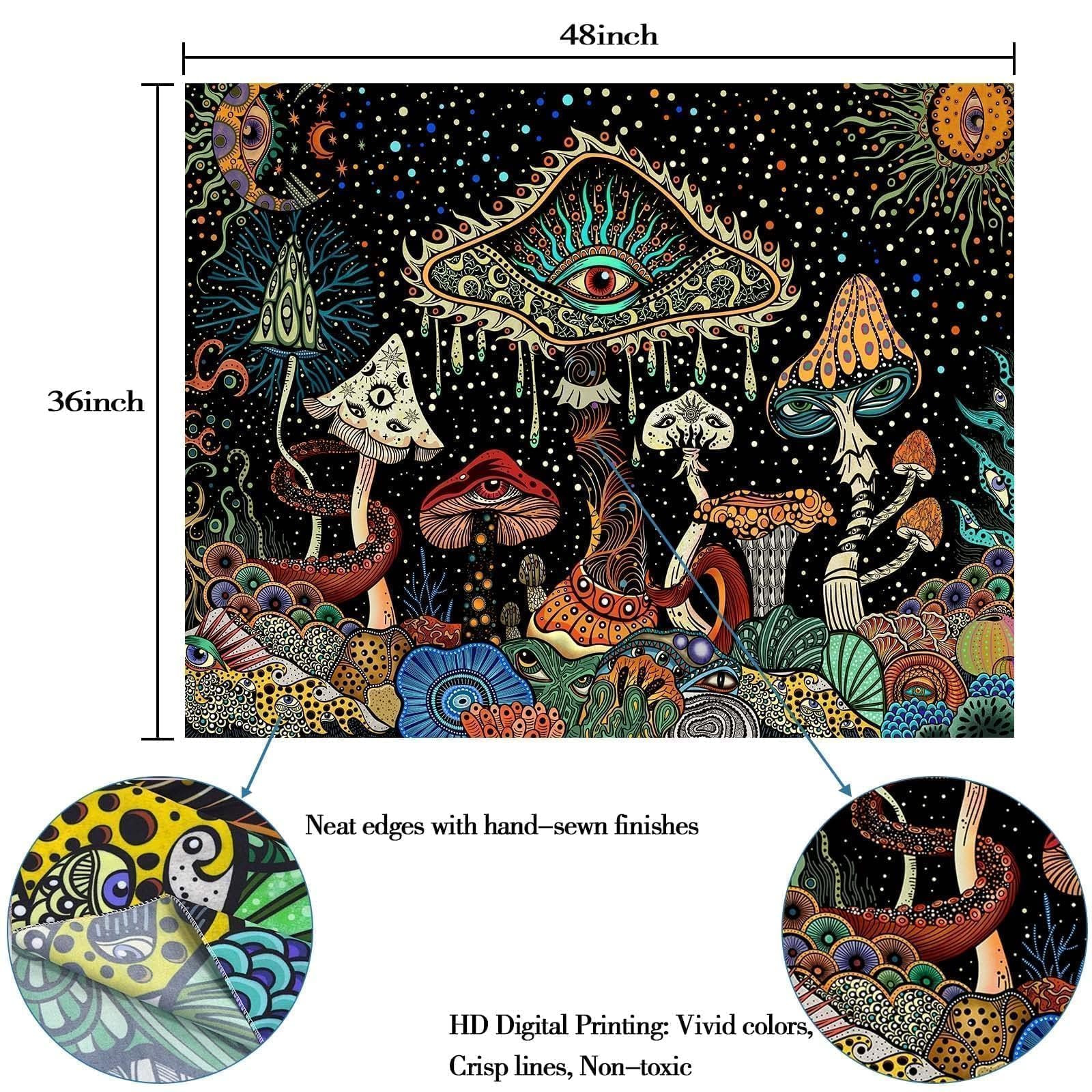 Bohemian Mushroom Tapestry Wall Hanging - 36x48 Inch Hippie Decor for Bedroom, Dorm & Living Room | Aesthetic Room Decor with Nature Theme | Perfect for Meditation Spaces & Cozy Boho Vibes