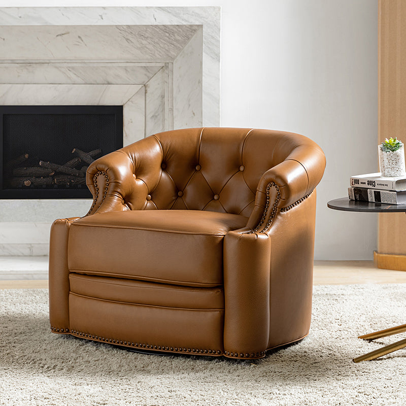 Alonso Classic Chesterfield Genuine Leather Swivel Chair - Premium Office Chair with Button Tufted Back & 360° Rotation - Perfect for Home Office, Study Room & Executive Workspace