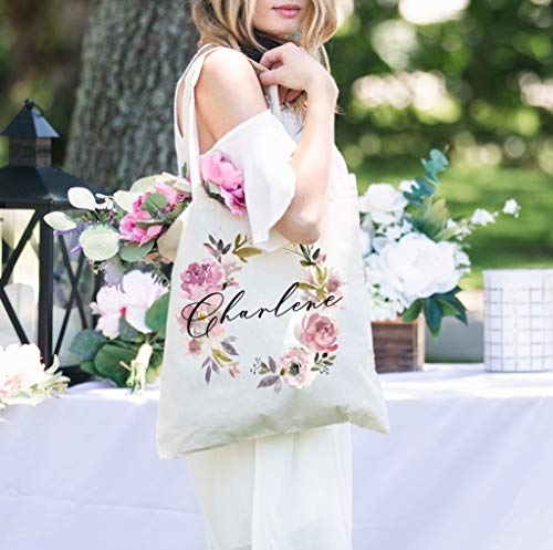Personalized Mauve Floral Bridesmaid Tote Bags with Gold Names - Unique Wedding Party Gift for Bridesmaids - Perfect for Bridal Showers, Bachelorette Parties & Wedding Day Essentials