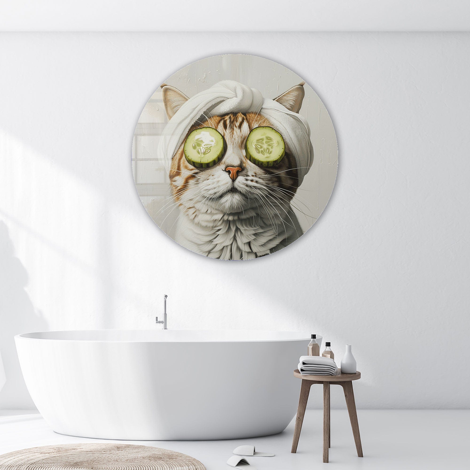 Purrfect Relaxation Rounded Glass Wall Art - Elegant Home Decor for Living Room, Bedroom & Office - Perfect Gift for Cat Lovers