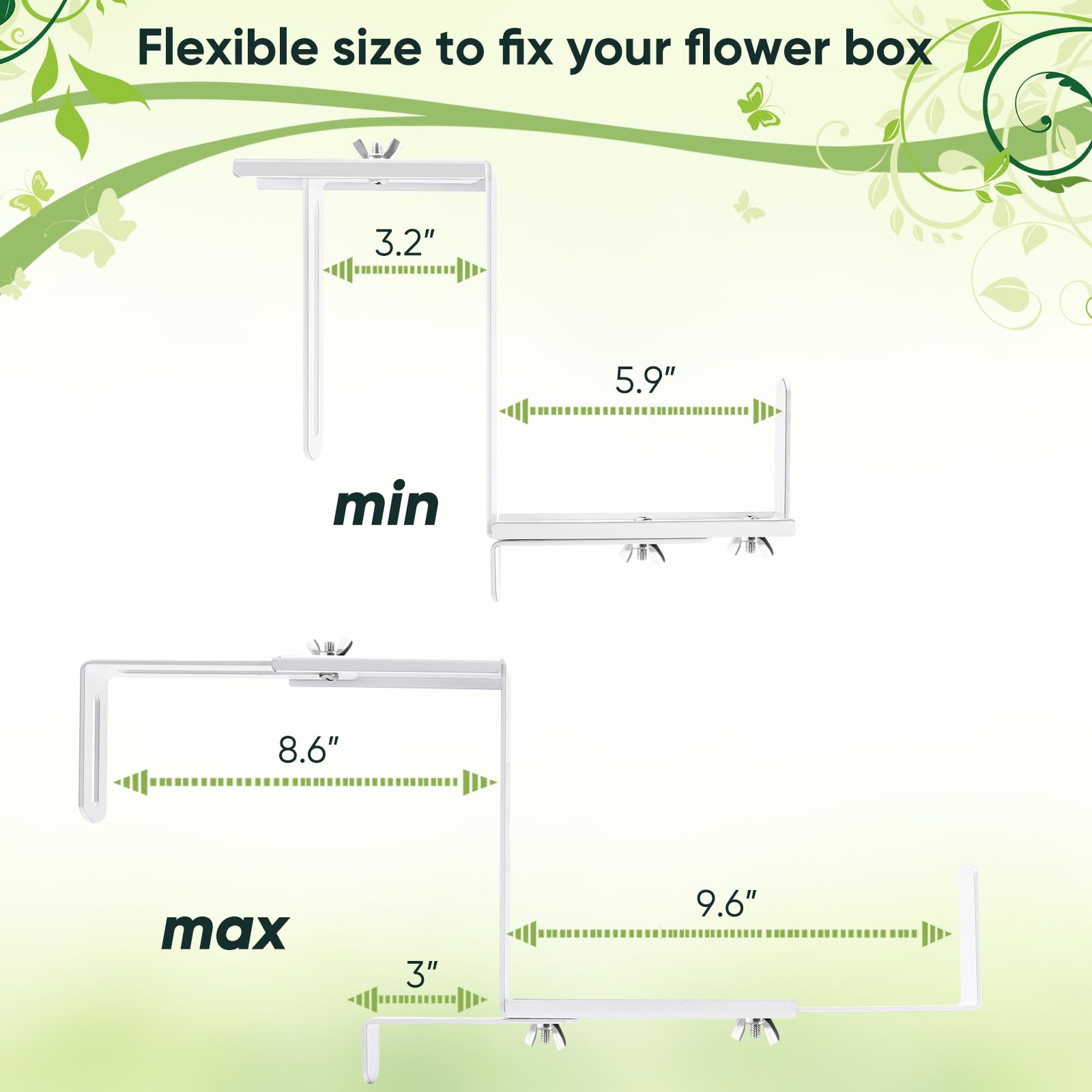 Adjustable Planter Box Bracket - Heavy Duty Flower Box Holder for Deck Railing, Window Box Hanging Bracket for Patio, Garden, Fence, Pergola & Balcony - Supports Large Planters (4 Pack) - Perfect for Outdoor Decor & Small Space Gardening