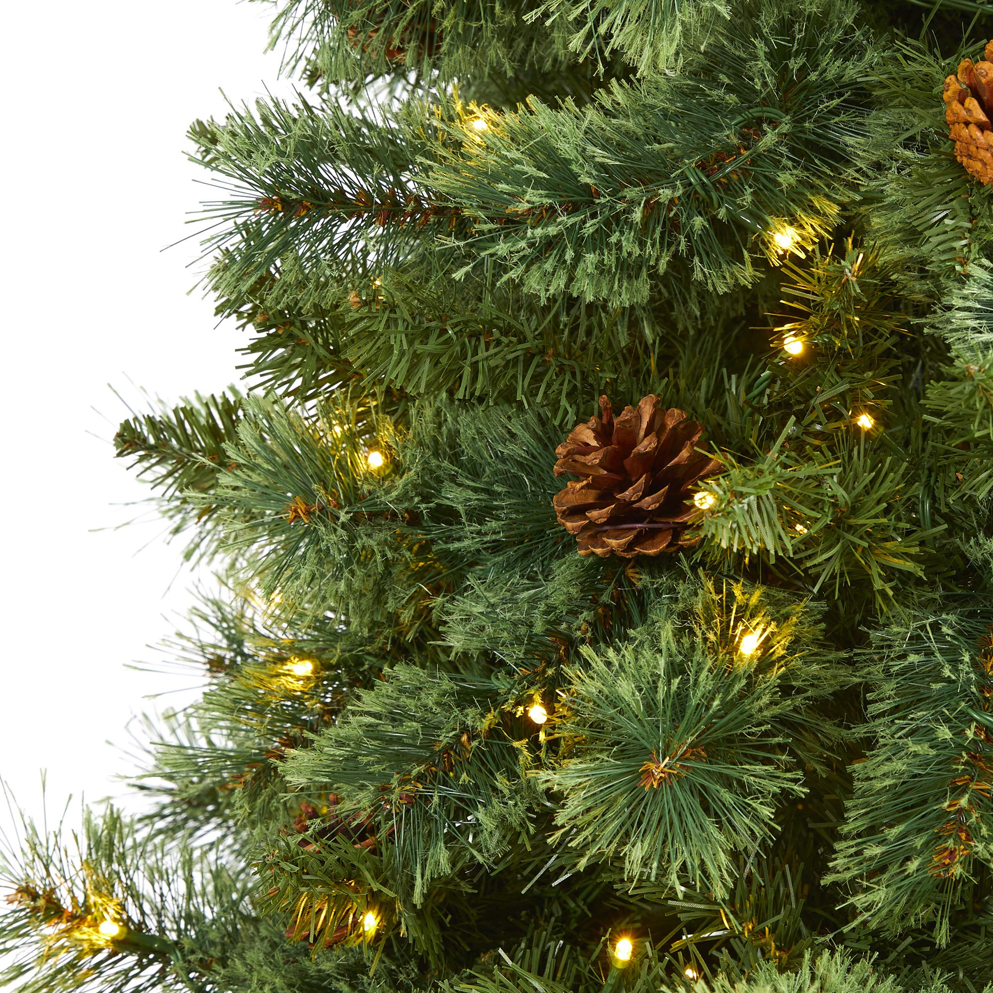 Nearly Natural 7ft White Mountain Pine Artificial Christmas Tree with 400 Clear LED Lights & Pine Cones - Perfect for Holiday Home Decor, Office Christmas Party & Festive Indoor Decoration