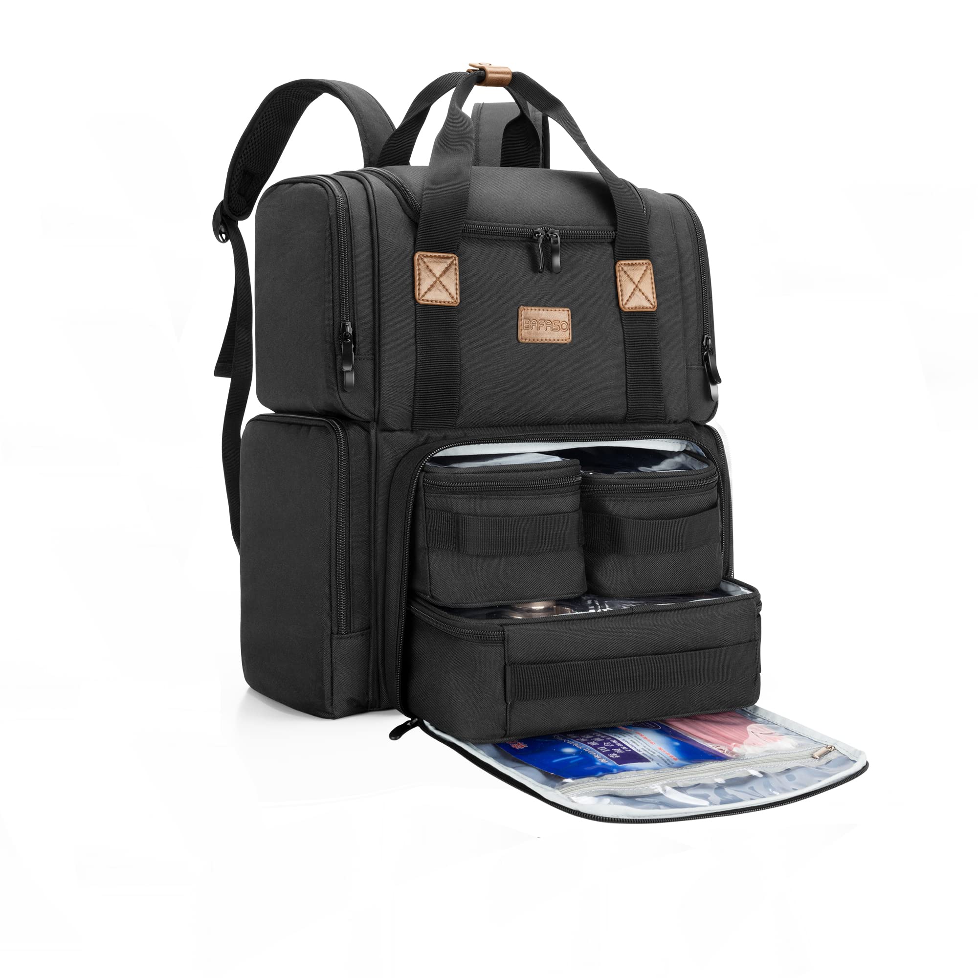 BAFASO Travel Makeup Organizer - Waterproof Cosmetic Bag with 3 Removable Inner Pouches & Multiple Pockets for Women (Black) | Perfect for Air Travel, Gym Essentials & Daily Beauty Storage