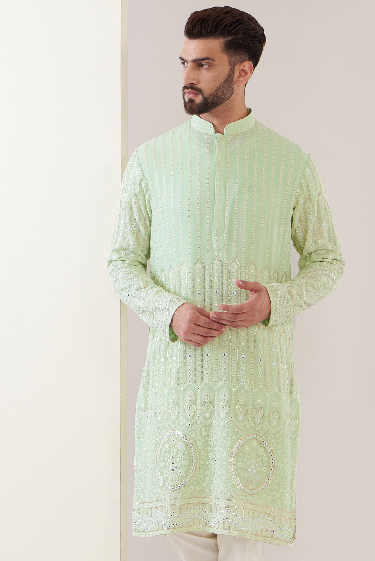 Light Green Embroidered Kurta for Women - Elegant Traditional Indian Tunic - Perfect for Festivals, Weddings & Casual Wear
