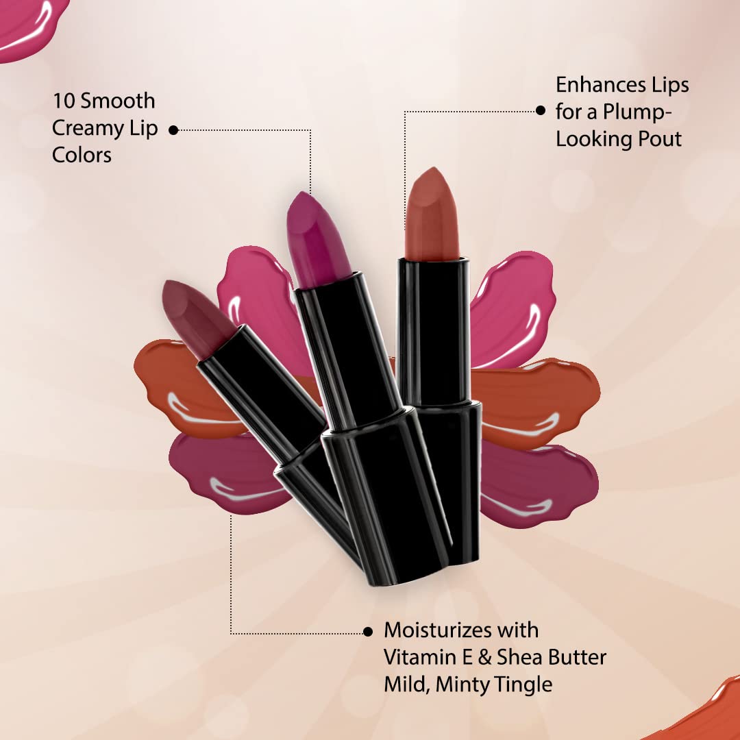 L.A. Girl Pretty & Plump Lipstick - 10 Creamy Lip Colors with Vitamin E & Shea Butter | Plumping, Moisturizing Lipstick with Minty Tingle | Instafamous Makeup for Full Lips | Perfect for Daily Wear, Parties & Photo Shoots (3.2g)