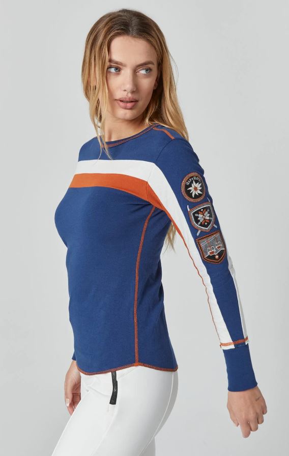 Alp N Rock Retro Stripe Crew Neck Sweatshirt - Vintage Style Estate Blue Pullover for Men & Women | Casual Wear, Street Fashion, Loungewear