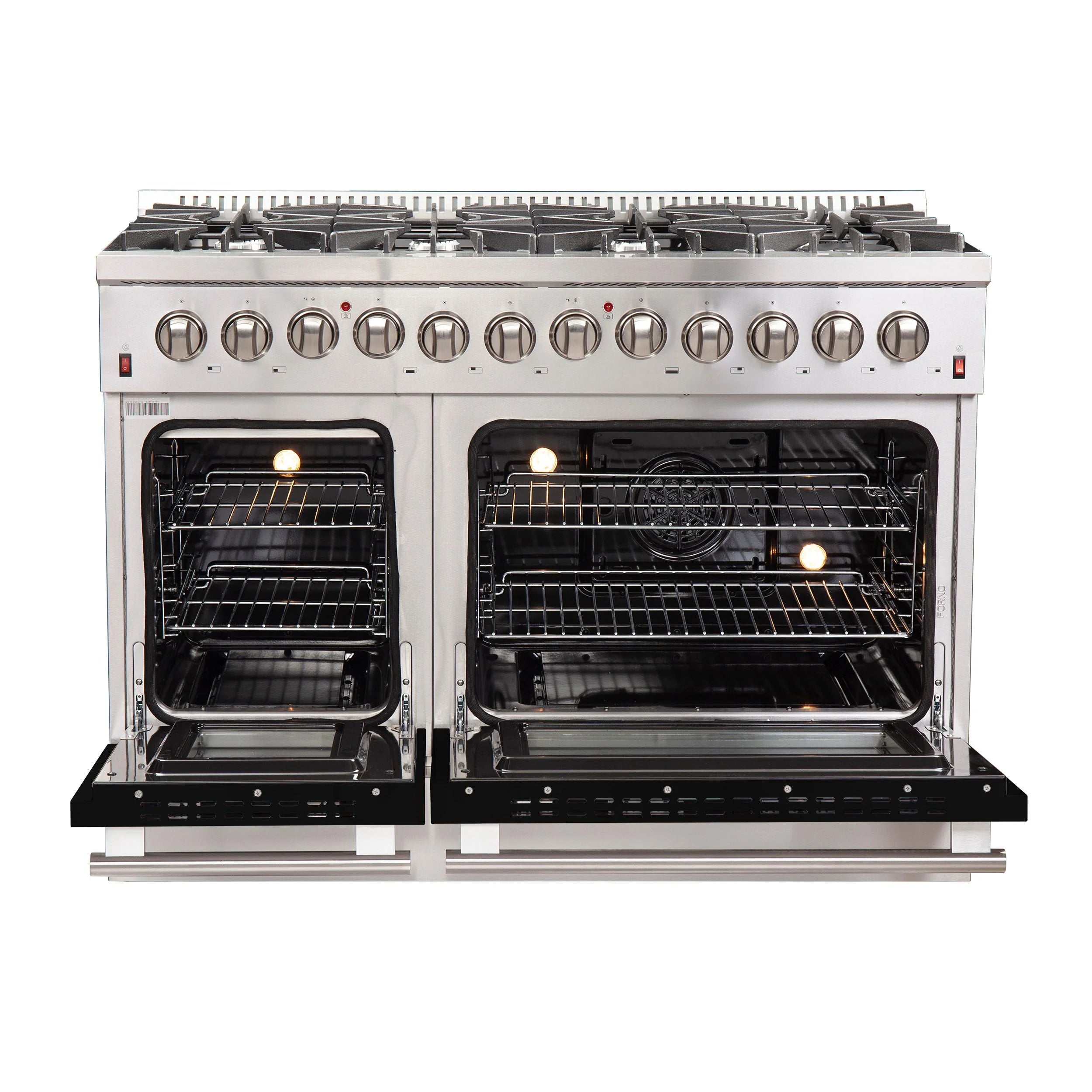 FORNO Galiano 48-Inch Dual Fuel Professional Range - Stainless Steel & Black Finish (FFSGS6156 48BLK) - Ideal for Home Chefs & Commercial Kitchens