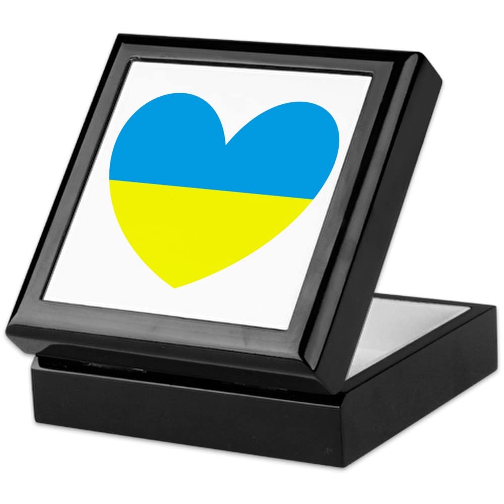 I Stand With Ukraine Heart Keepsake Box - Handcrafted Hardwood Jewelry Box with Velvet Lining - Perfect for Storing Jewelry, Mementos & Keepsakes - Ideal Gift for Ukraine Supporters & Home Decor