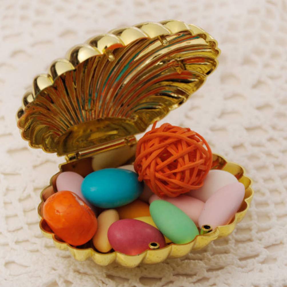 10PCS Golden Plastic Mini Sea Shell Candy Boxes for Wedding Party Decorations - Elegant Treat Storage Boxes for Beach Themed Events, Baby Showers & Birthday Parties